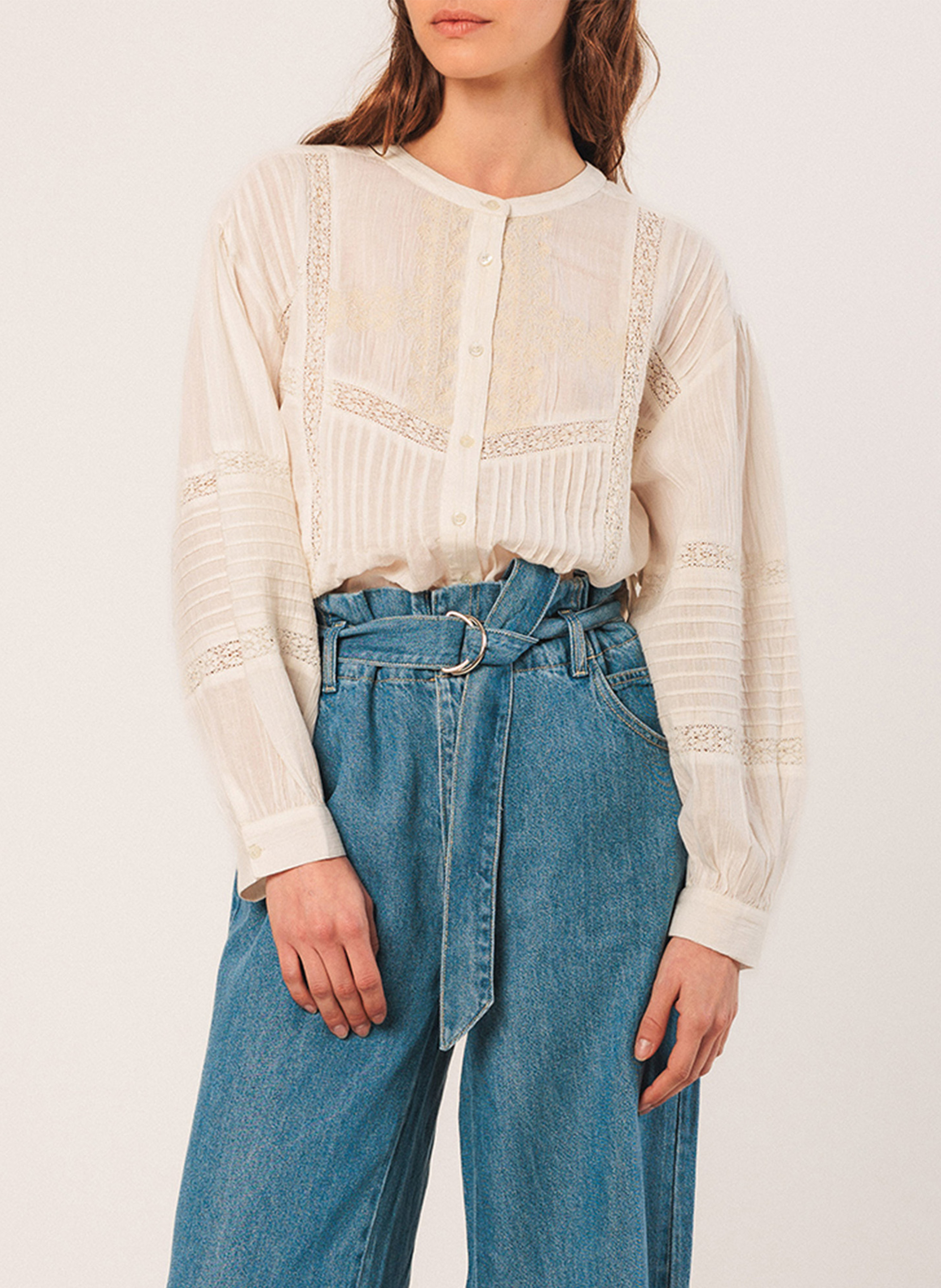 Loose-fit organic cotton shirt with round neck INDI & COLD White