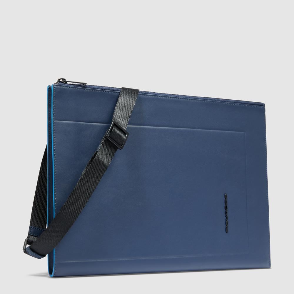 Men's leather clutch for iPad® with pocket for AirPods®, shock protection, and RFID protection PIQUADRO Blue