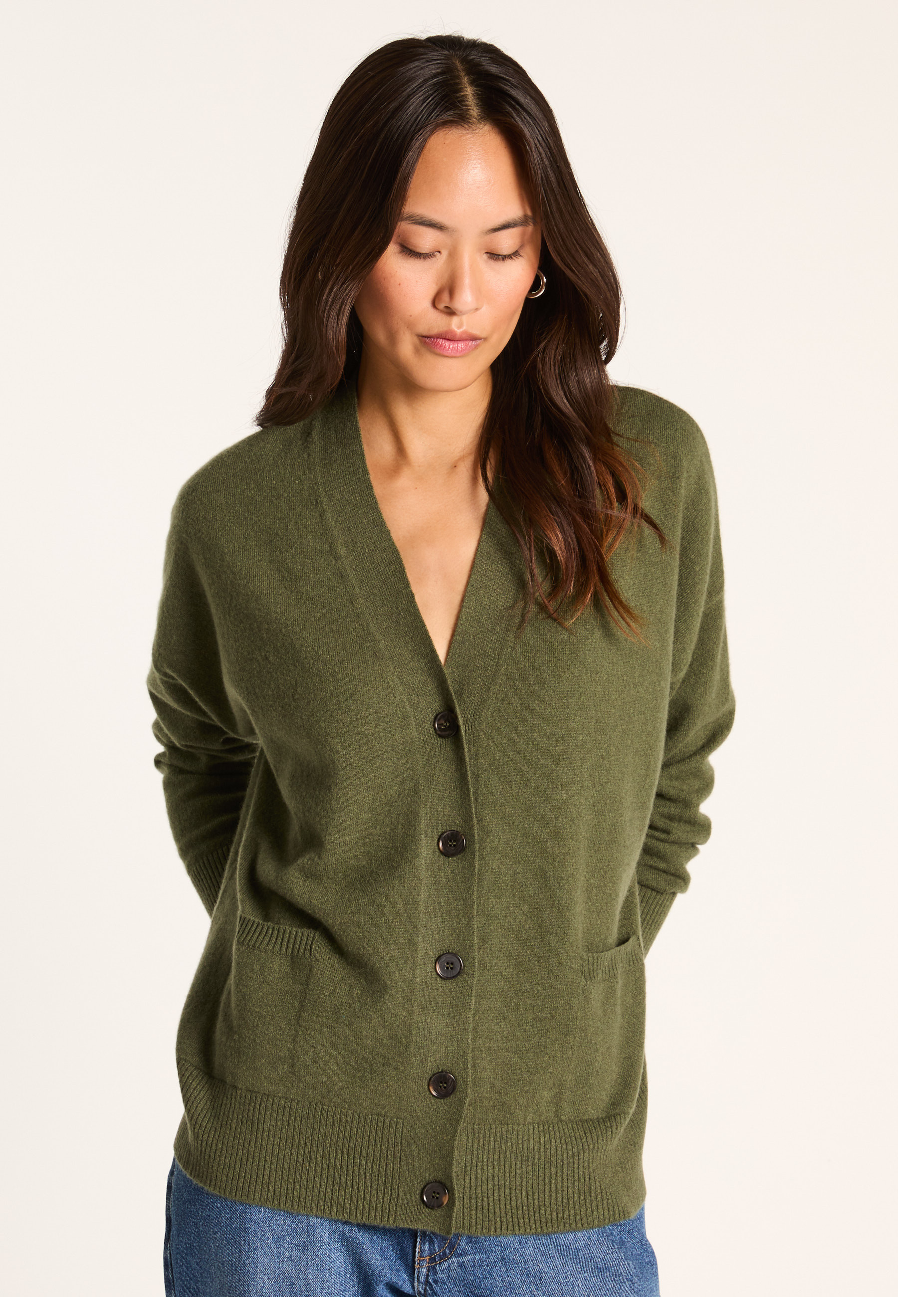 Buttoned cashmere cardigan MAISON MONTAGUT Khaki