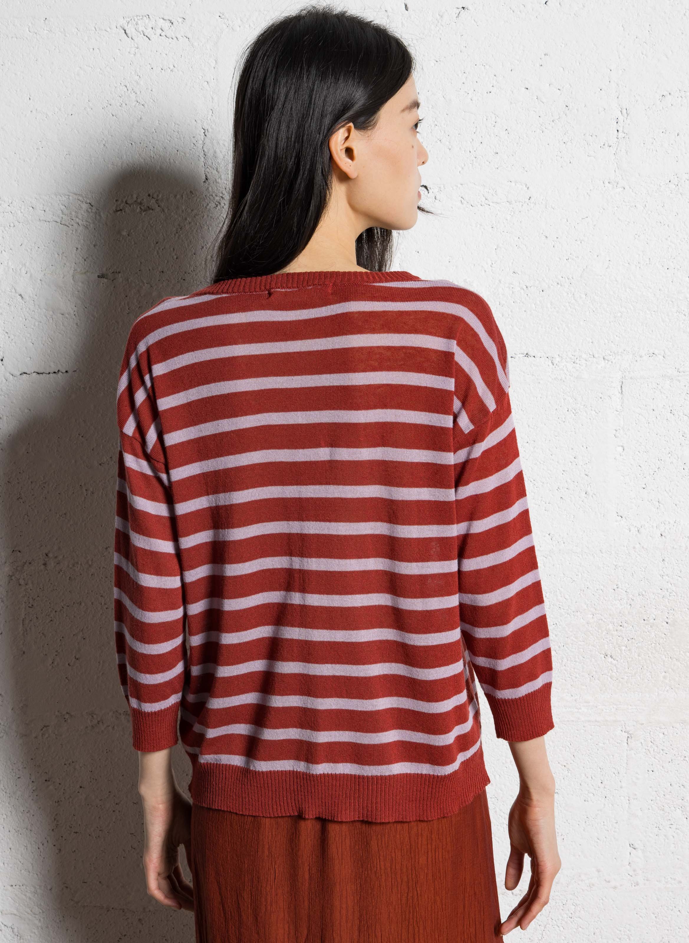 Rechte gebreide mouwloze trui met ronde halslijn en strepen NICE THINGS Rood