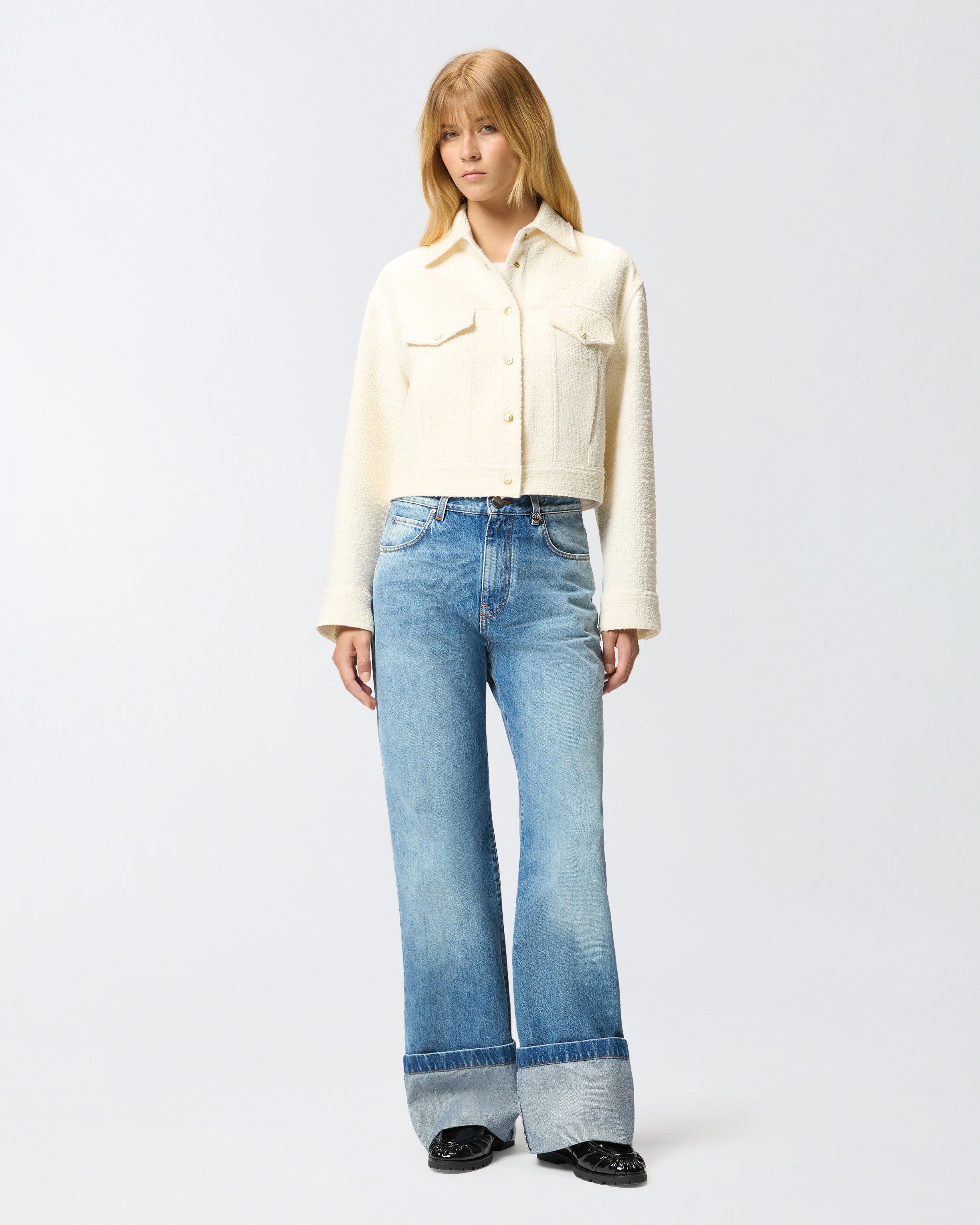 Mixed wool bouclé trucker jacket PINKO White