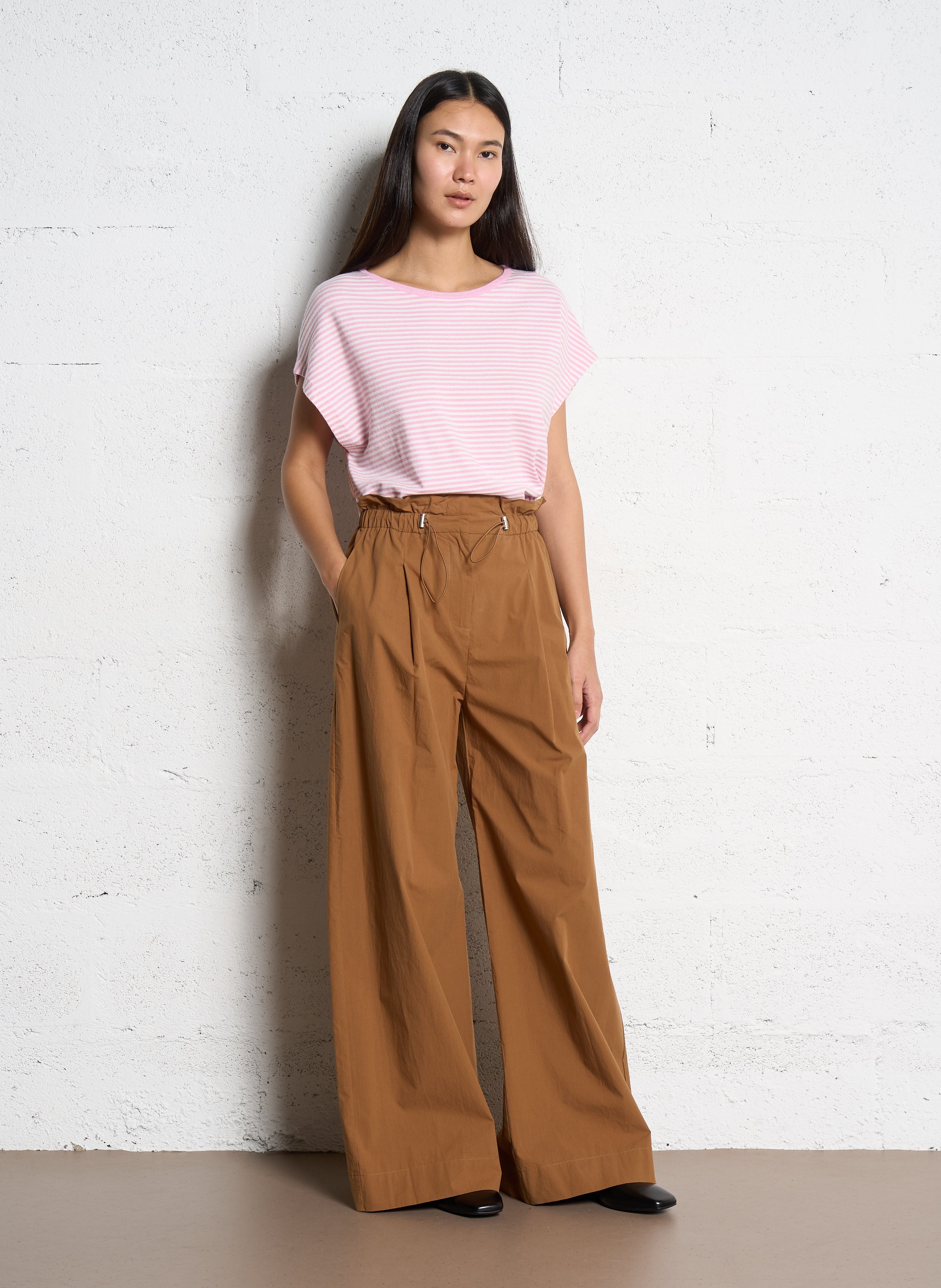 Pull ample sans manches rayé SUNCOO Rose