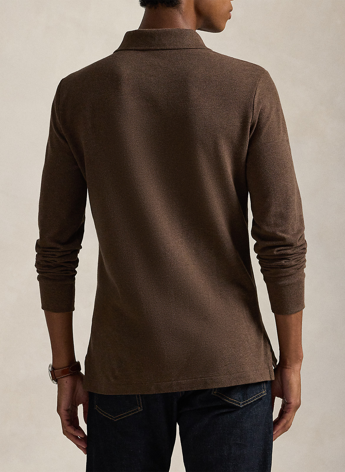 Regular-fit cotton piqué polo shirt with long sleeves POLO RALPH LAUREN Brown