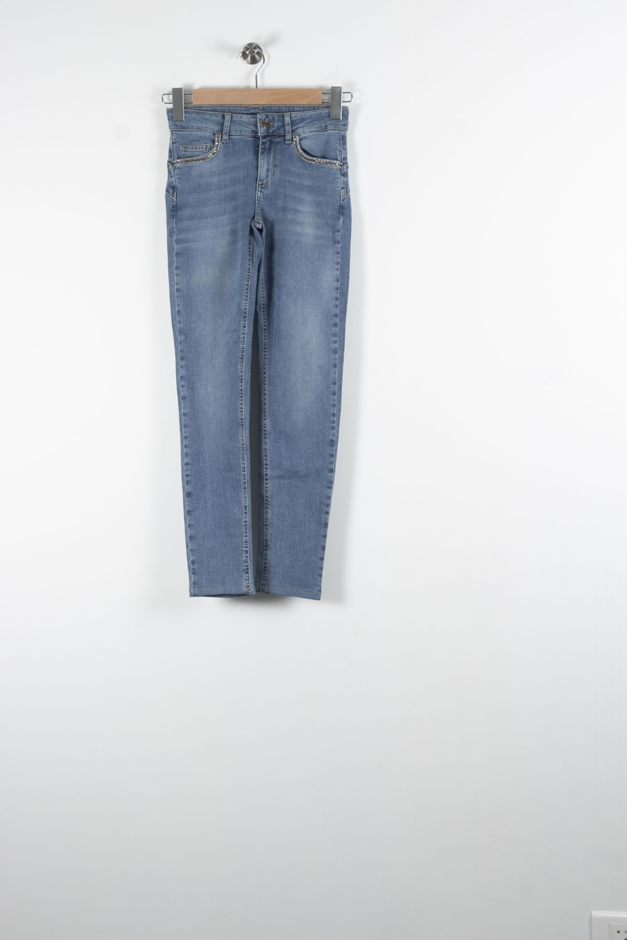 Cropped slim jeans with studs LIU JO - SECONDE MAIN Blue