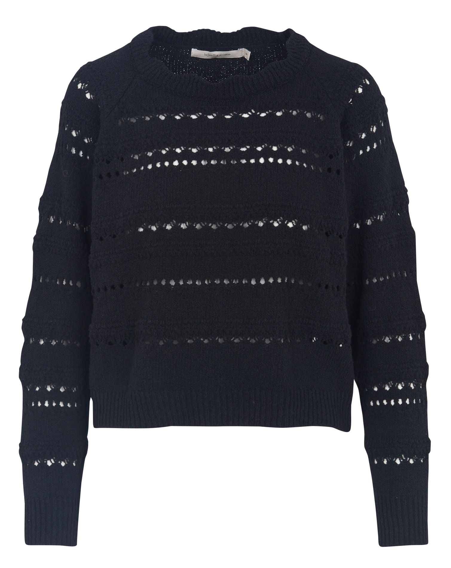 Gerader Rundhalsausschnitt-Pullover aus Lochstrick LA FEE MARABOUTEE Schwarz