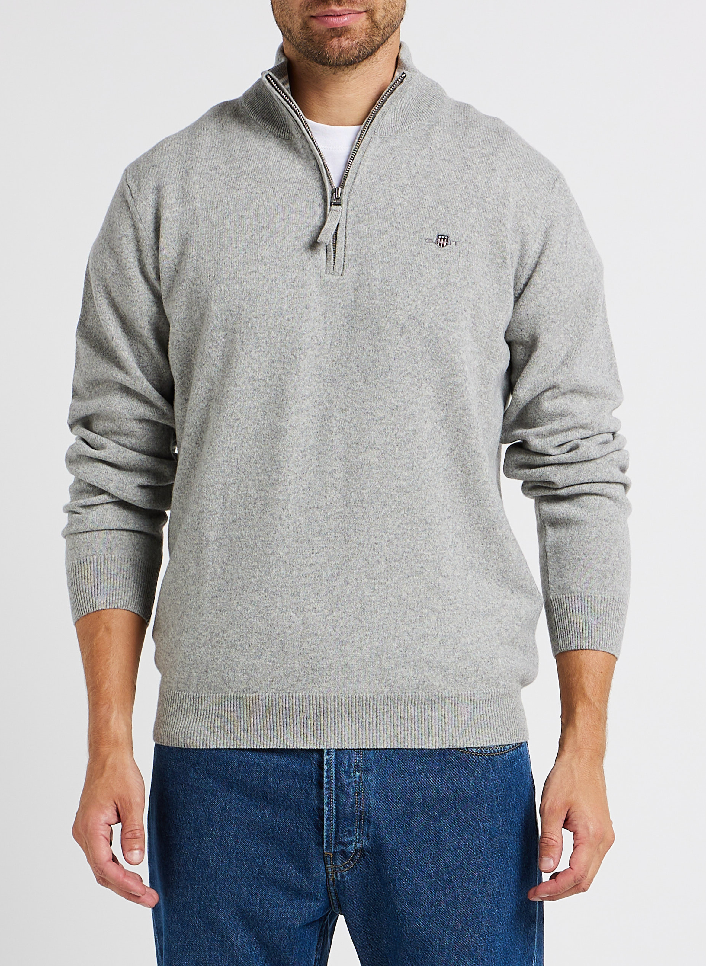 Zip-up high-neck wool jumper GANT Grey