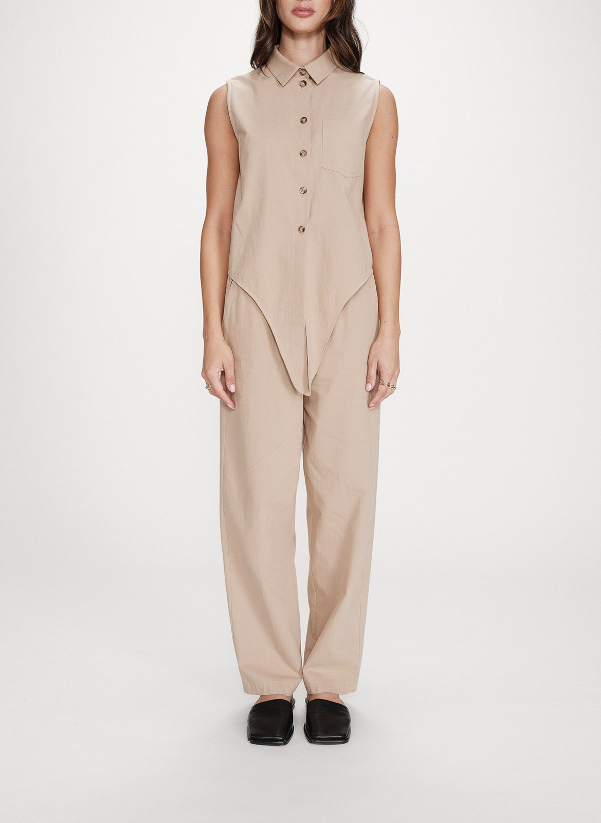 Chemise droite col classique en coton GRACE ET MILA Beige