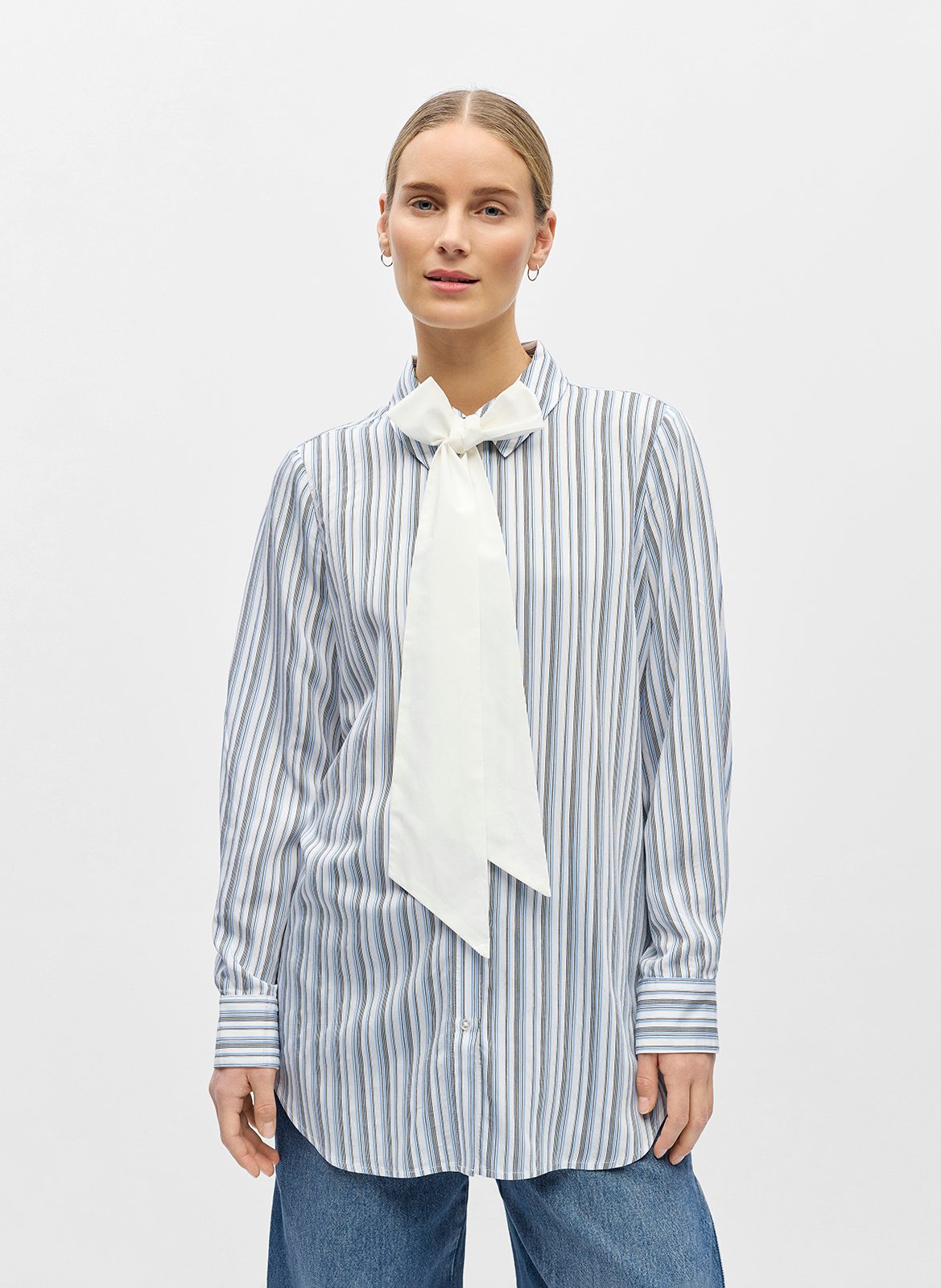 Chemise ample rayée à cravate OBJECT Beige