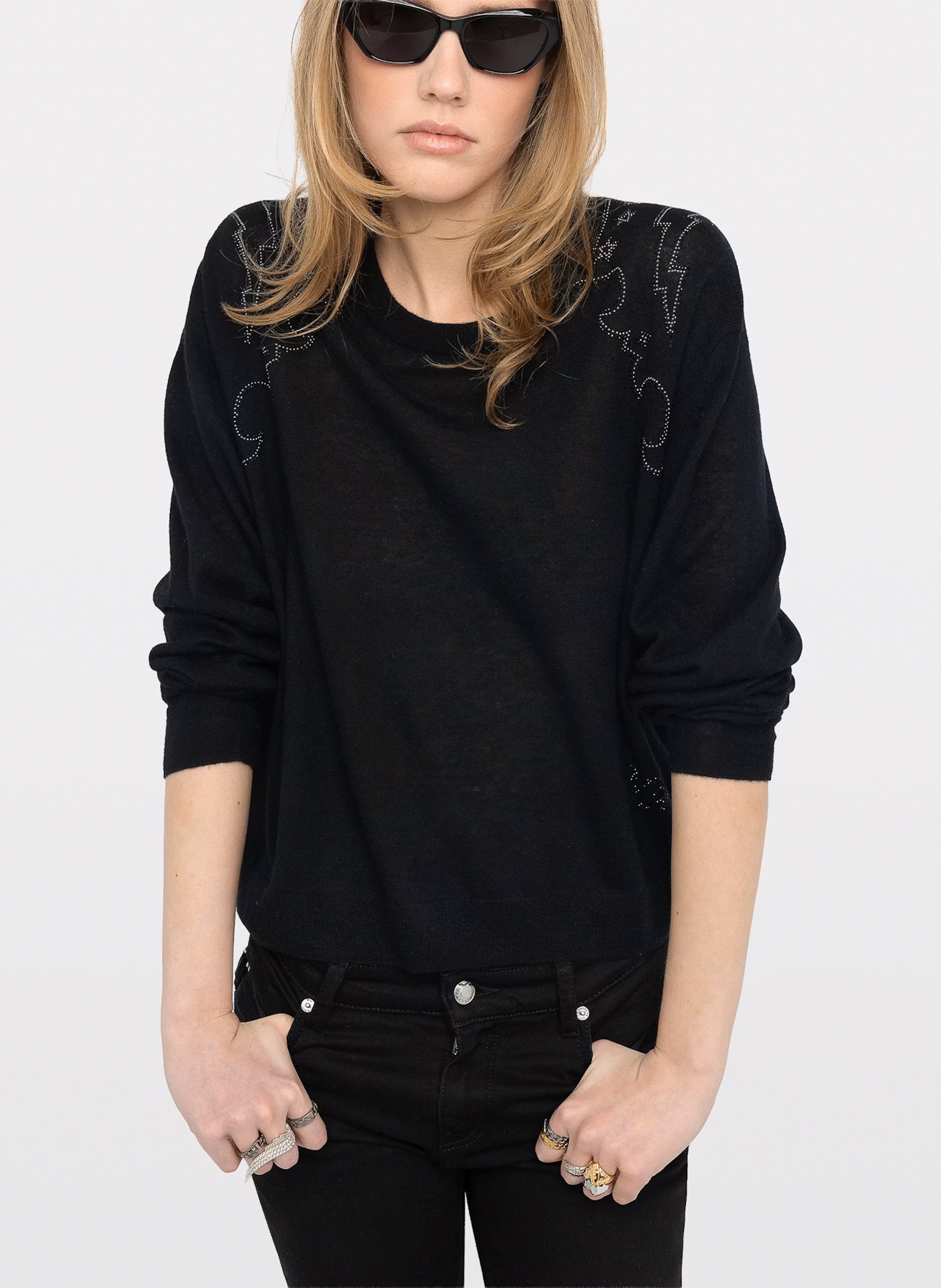 Gerader Pullover mit Strass aus Kaschmir ZADIG&VOLTAIRE Schwarz