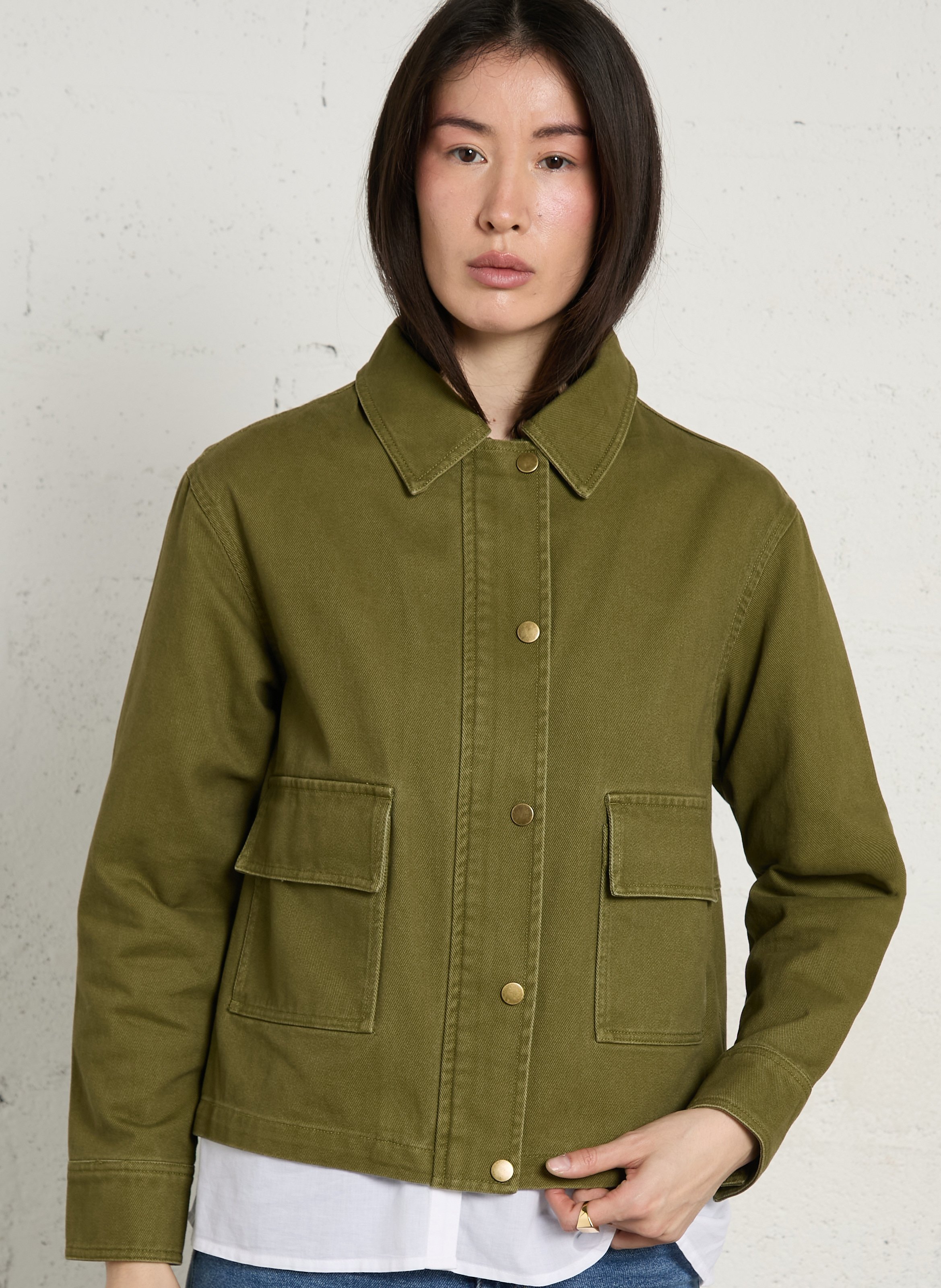 Classic cotton collar jacket MAISON 123 Green