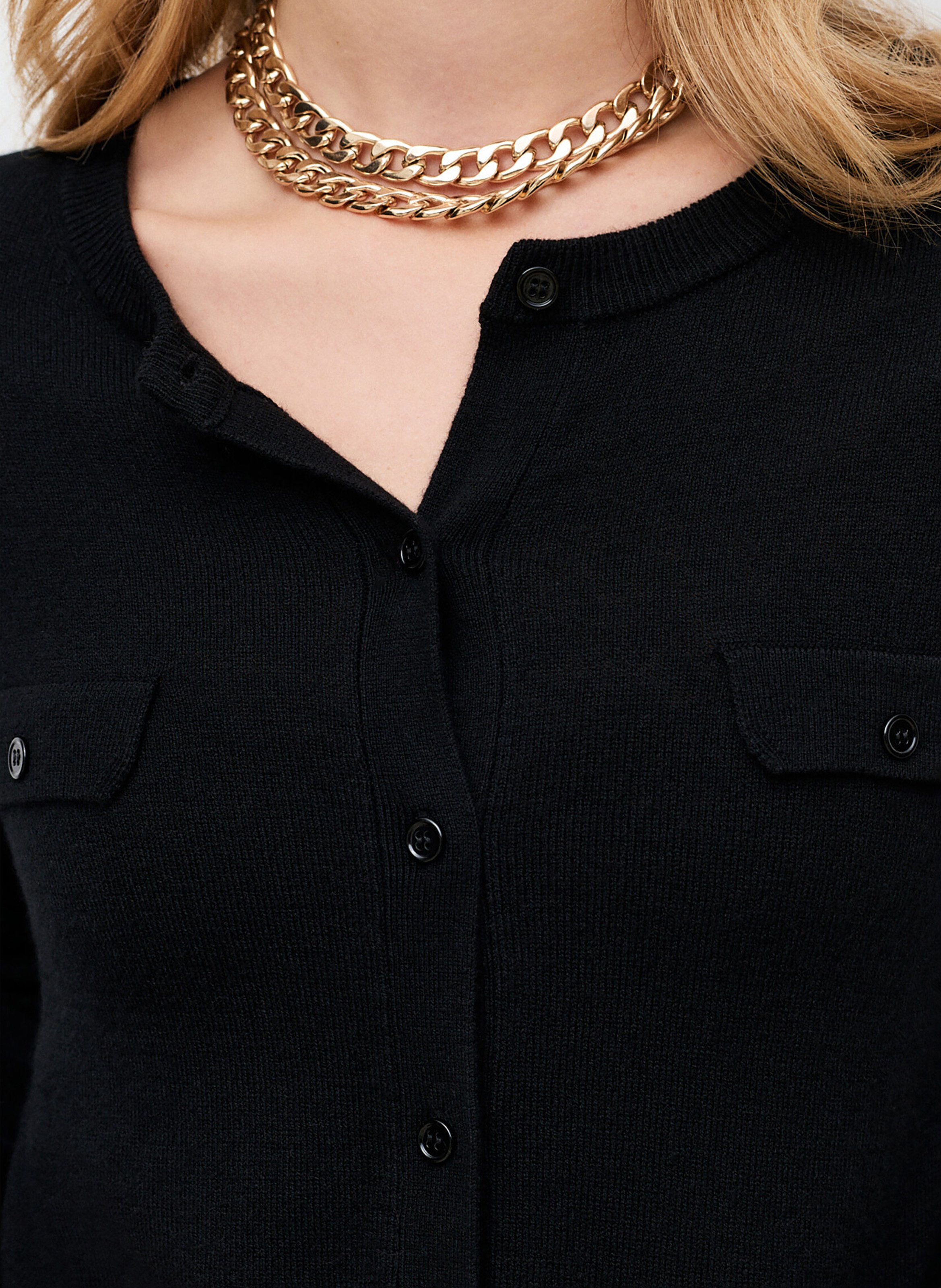 Gerade geschnittene Strickjacke mit Rundhalsausschnitt CAROLL Schwarz