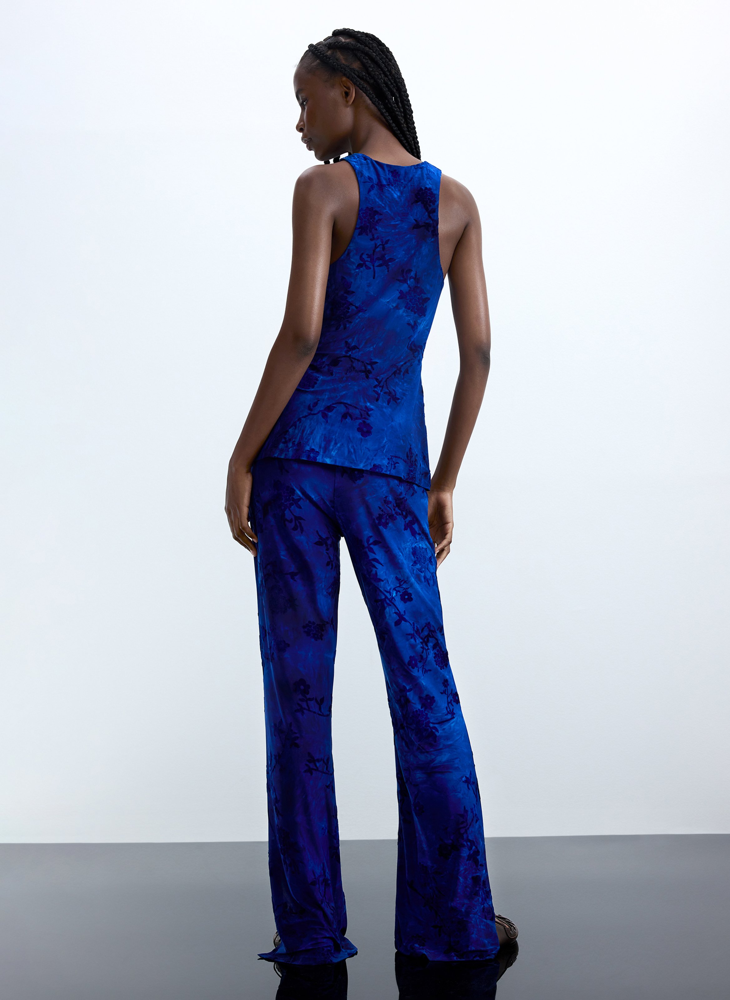 Top col rond à imprimé floral DESIGUAL Bleu