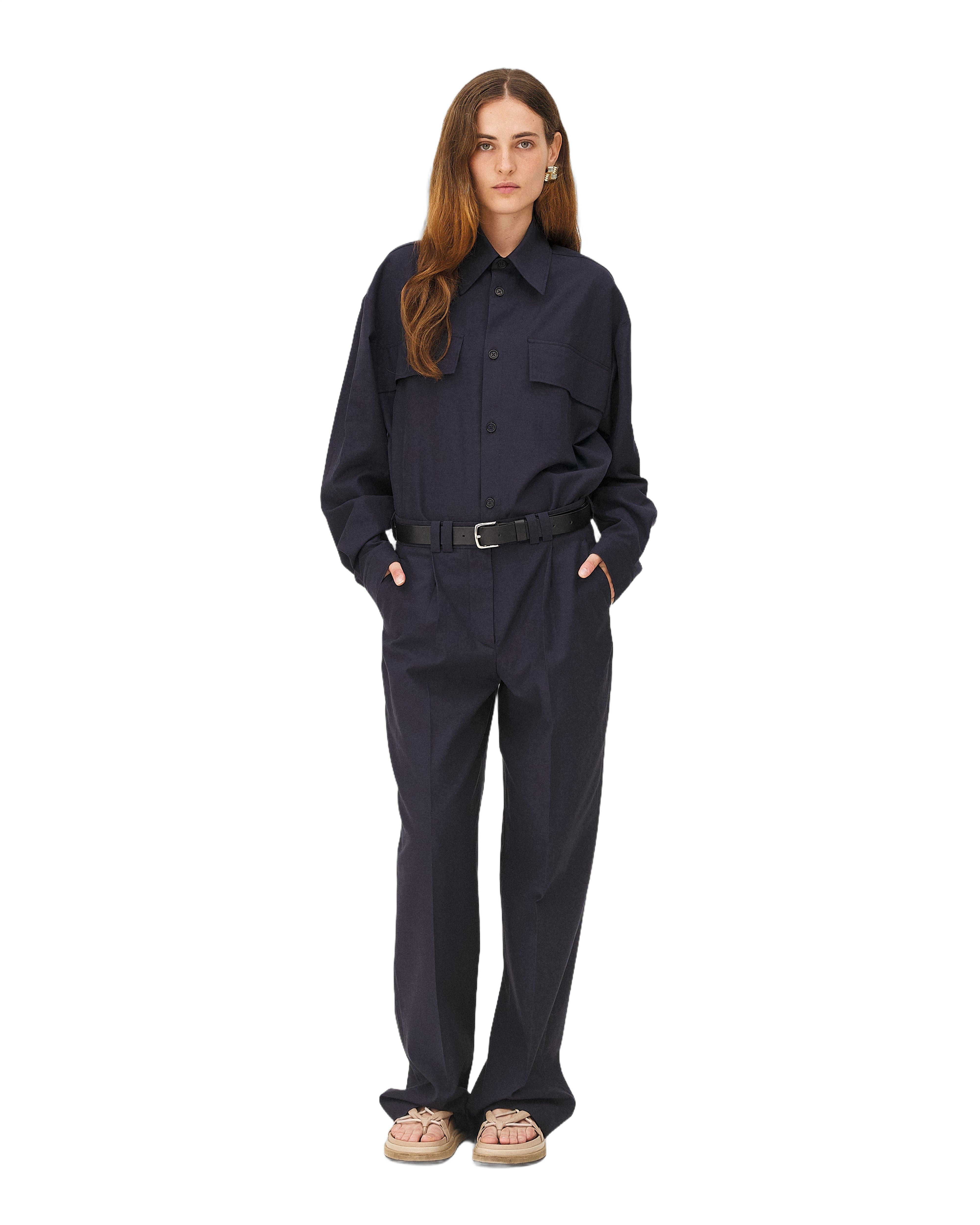 Chemise élégante tautira navy Noyoco Bleu