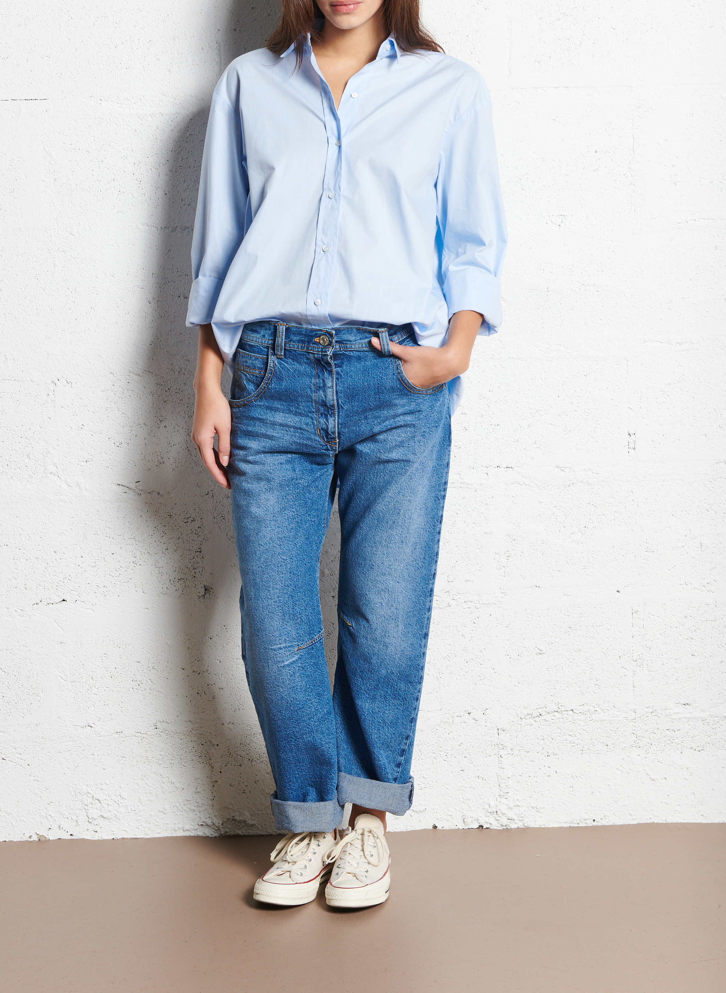 Csally - Gerade geschnittene Baumwollhose ACQUAVERDE Blau