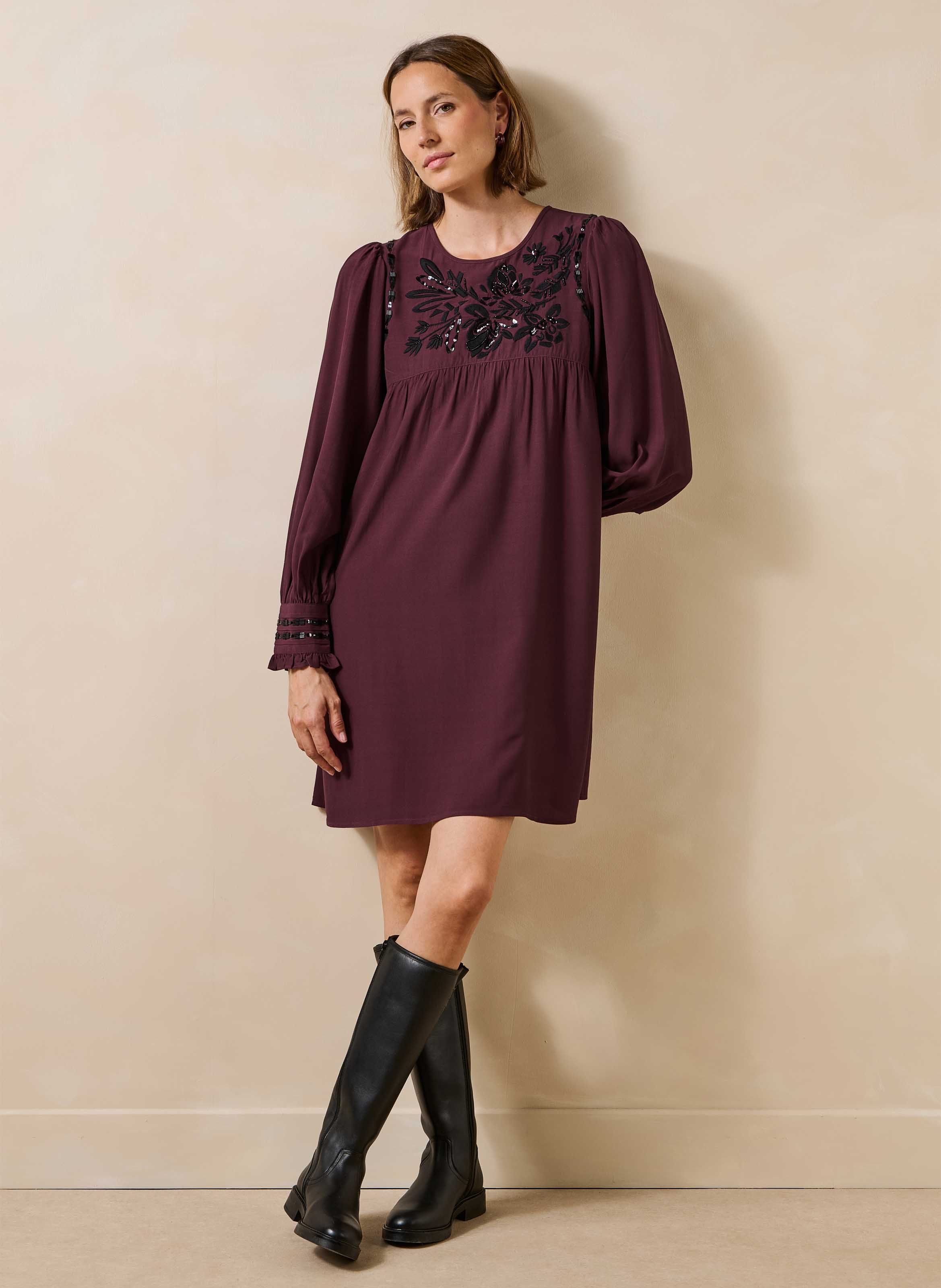 Robe courte ample à broderies LA FEE MARABOUTEE Multicolore