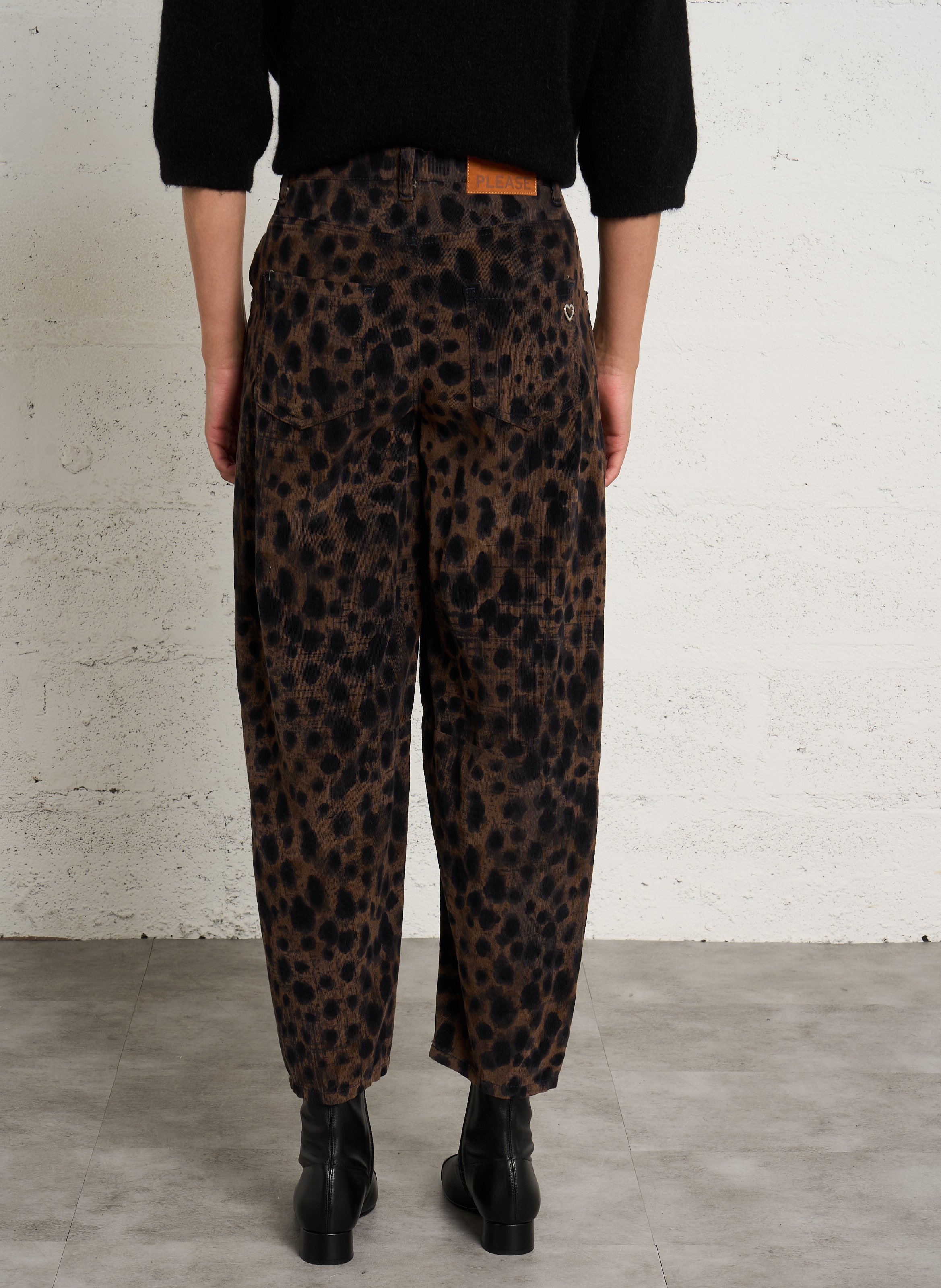 Wide-leg cotton pants PLEASE Brown