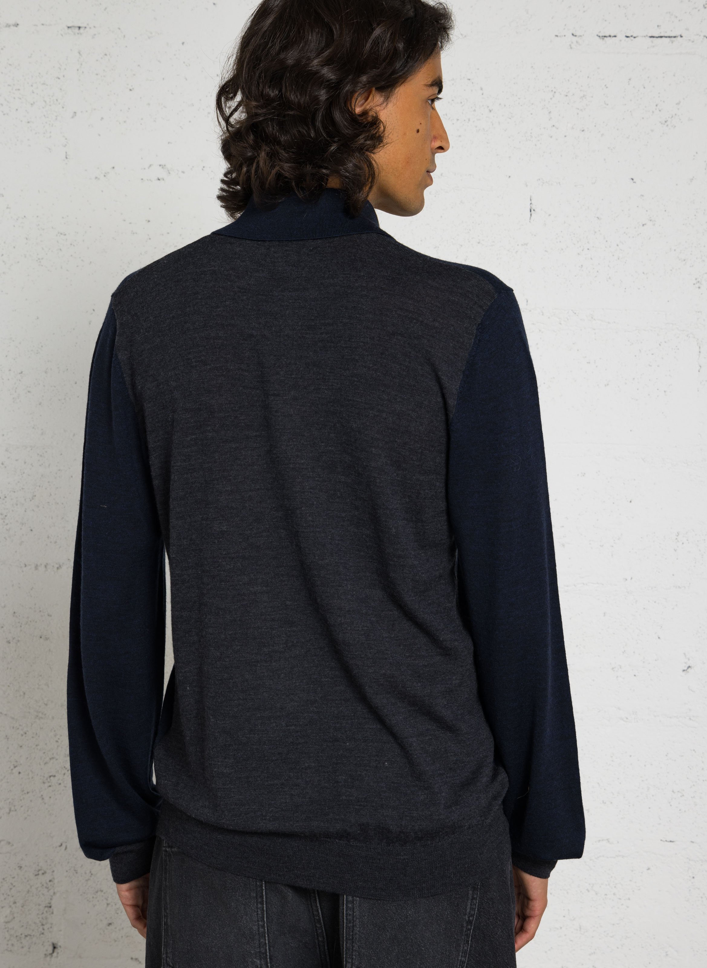 Polo manches longues en laine MAJESTIC FILATURES Bleu