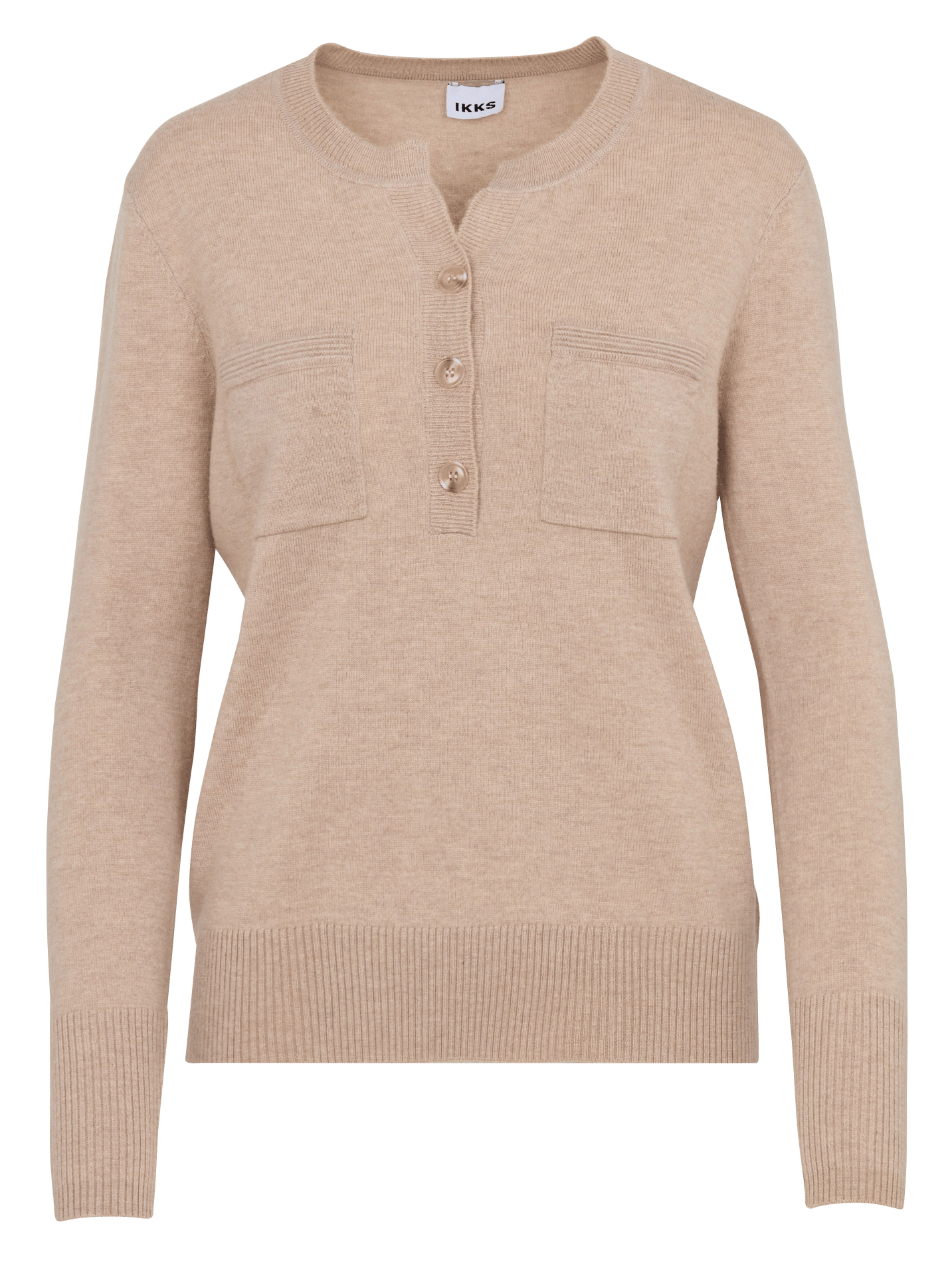 Cardigan droit col rond en laine IKKS Beige