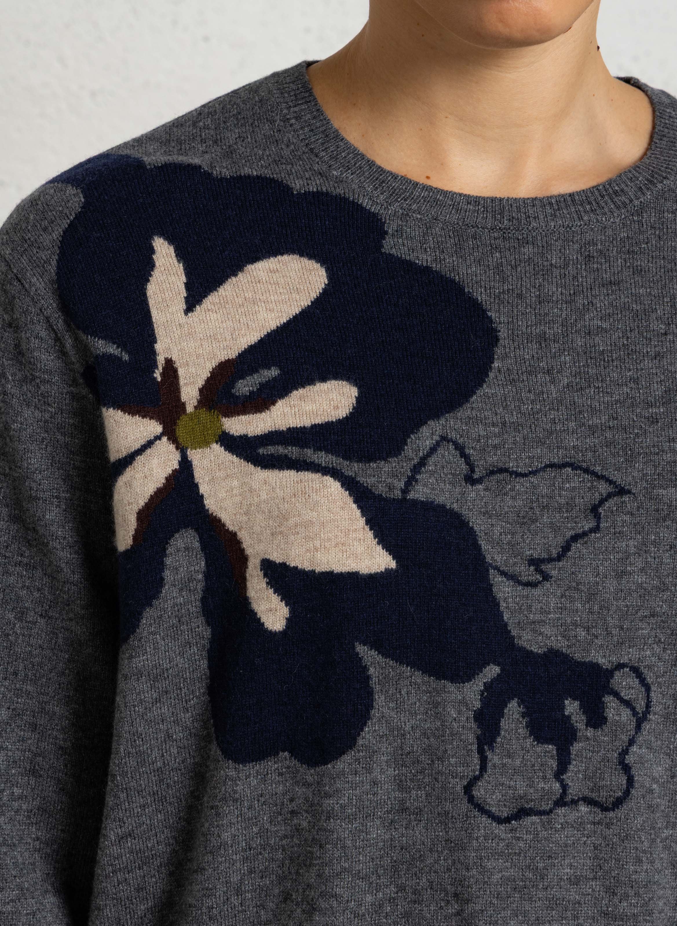 Straight round neck sweater in printed knit NICE THINGS Grey