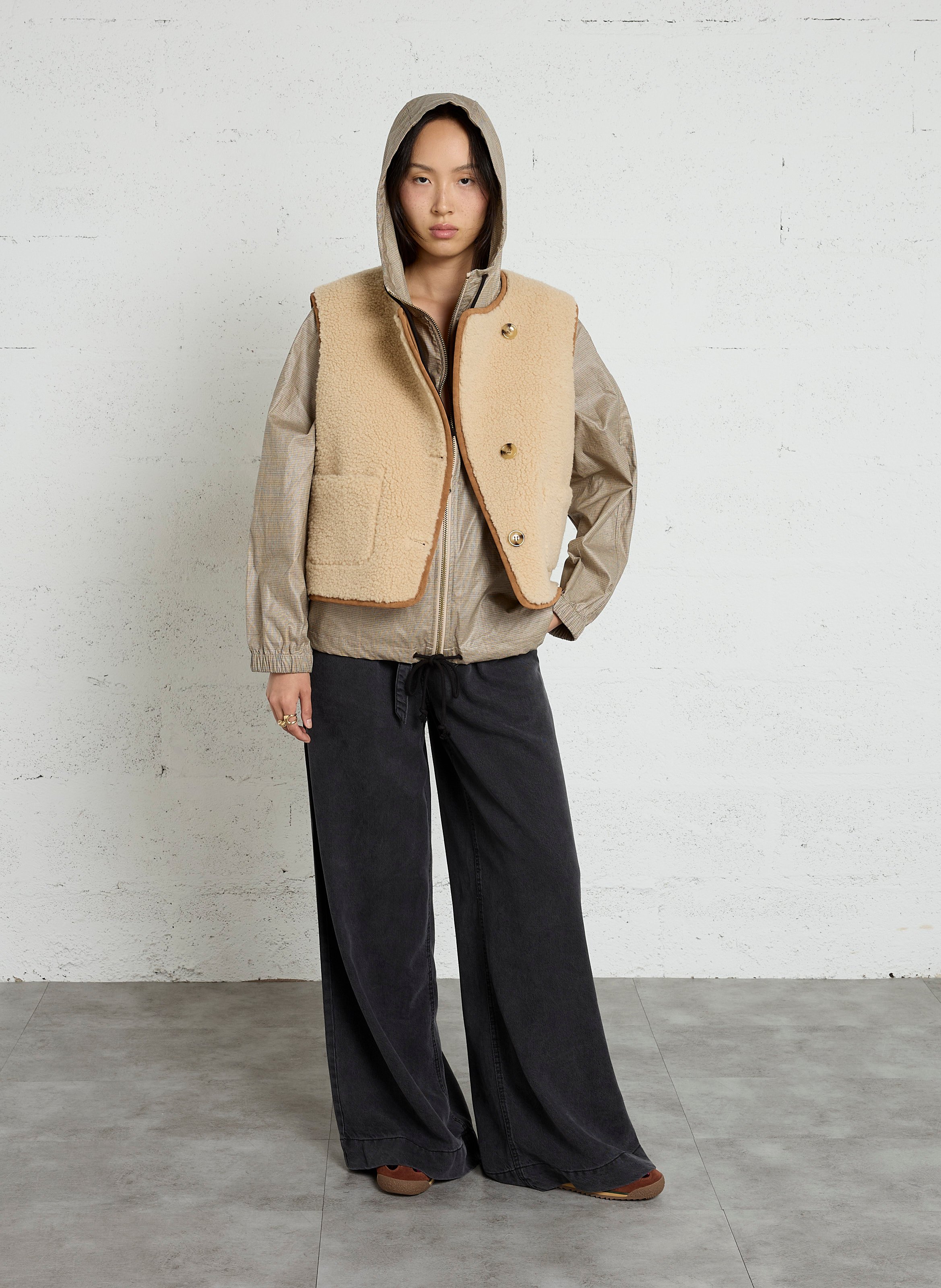 Veste droite sans manche effet fourrure LEON & HARPER Marron