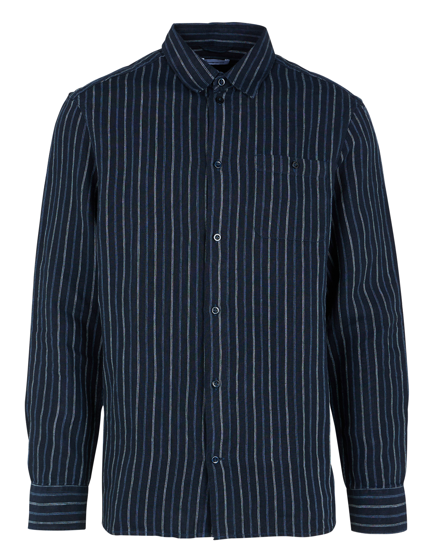 Chemise à rayures col classique en lin KNOWLEDGE COTTON APPAREL Bleu