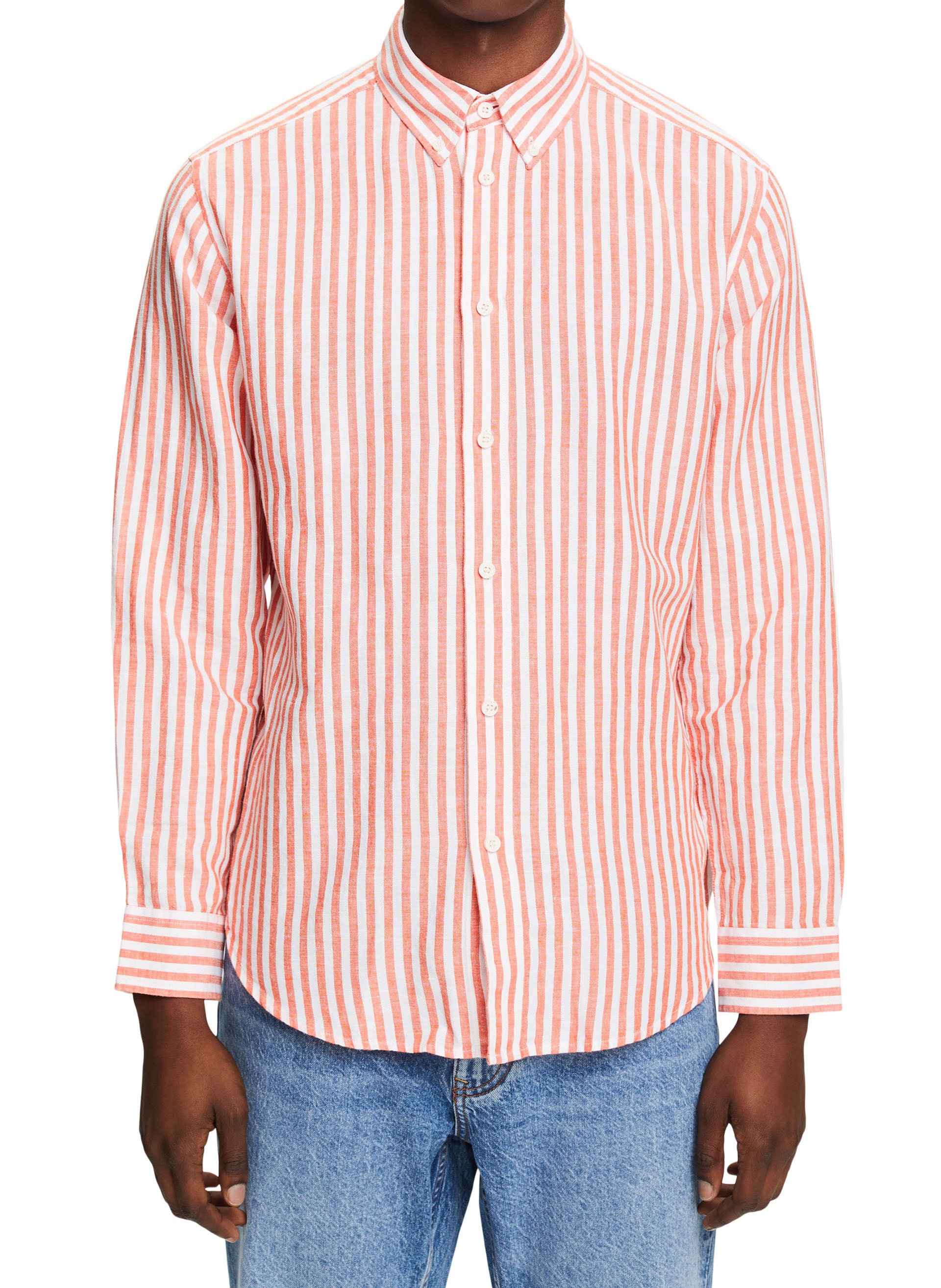Linen and cotton-blend shirt with classic collar ESPRIT