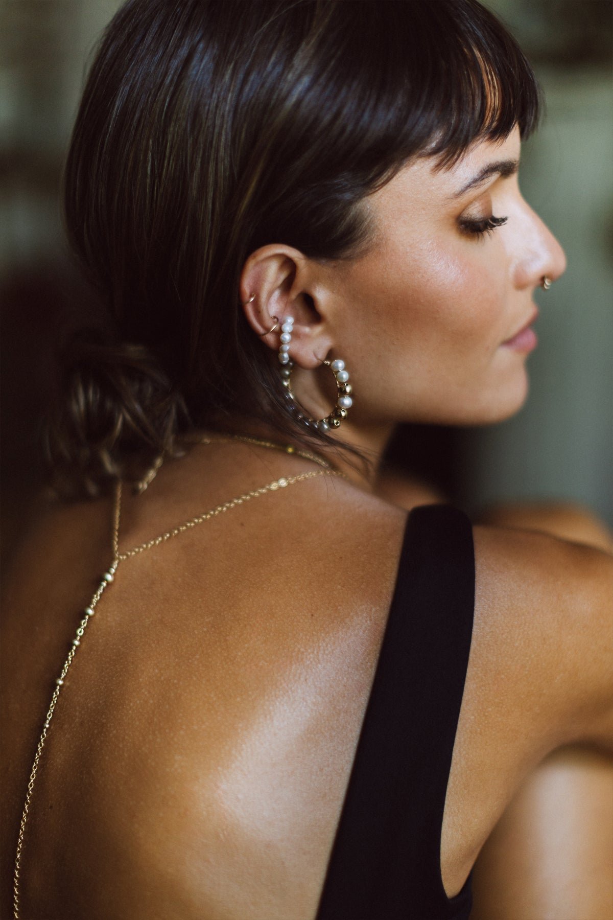 Large Alba hoop earrings - gold with cultured pearl YAY White