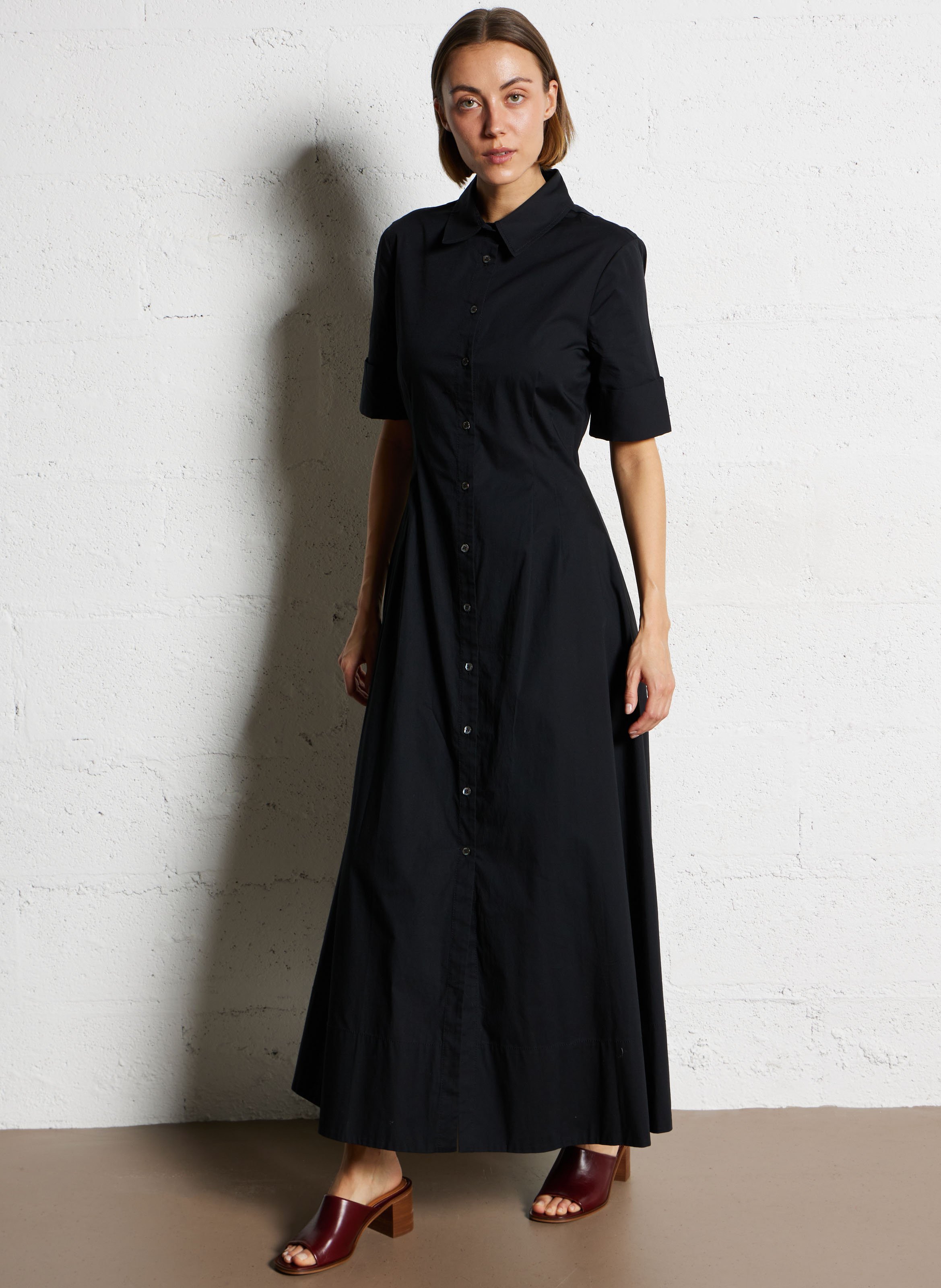 Long cotton-blend dress STAUD Black