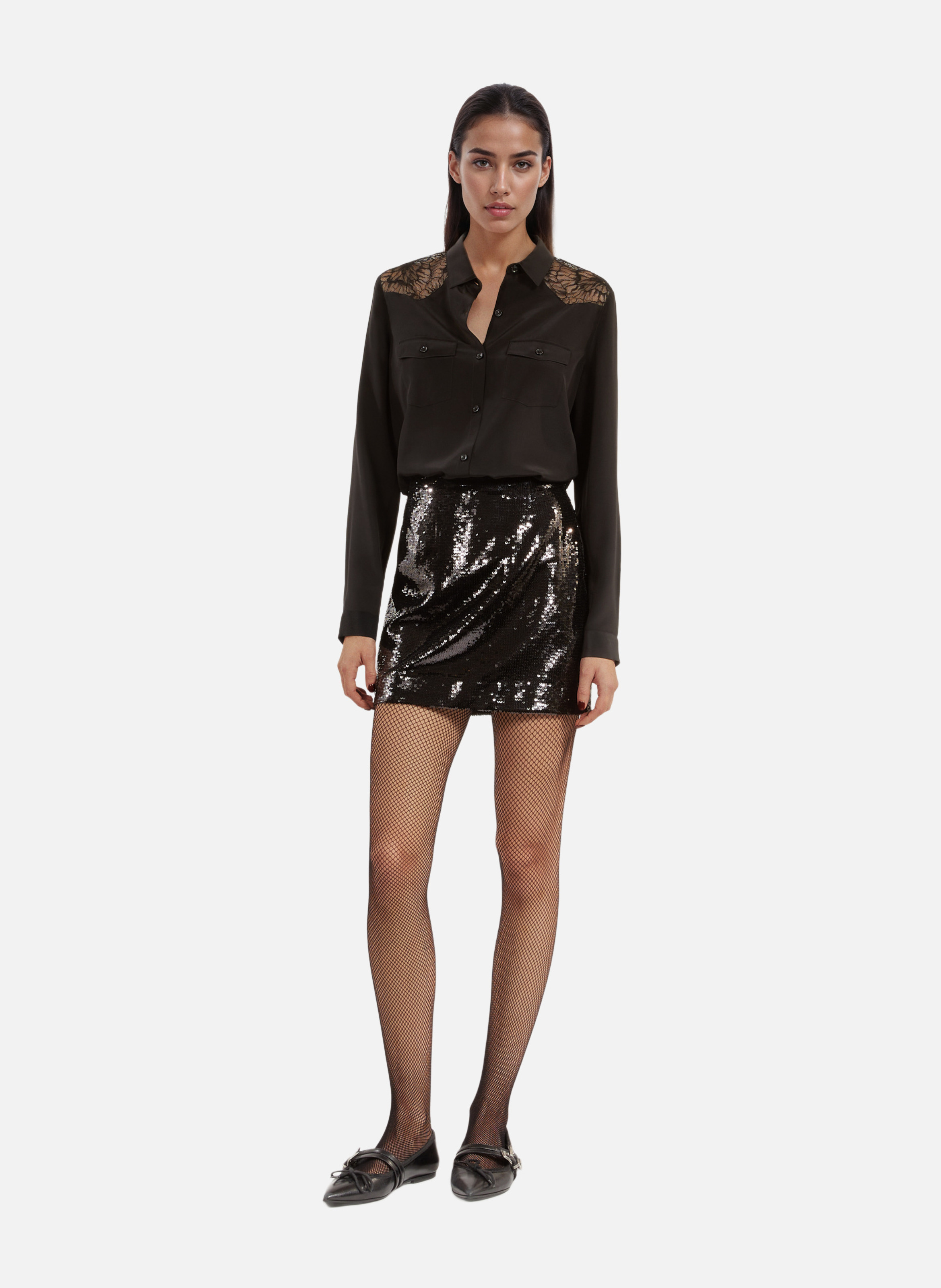 Lilla short skirt with sequins THE KOOPLES Black