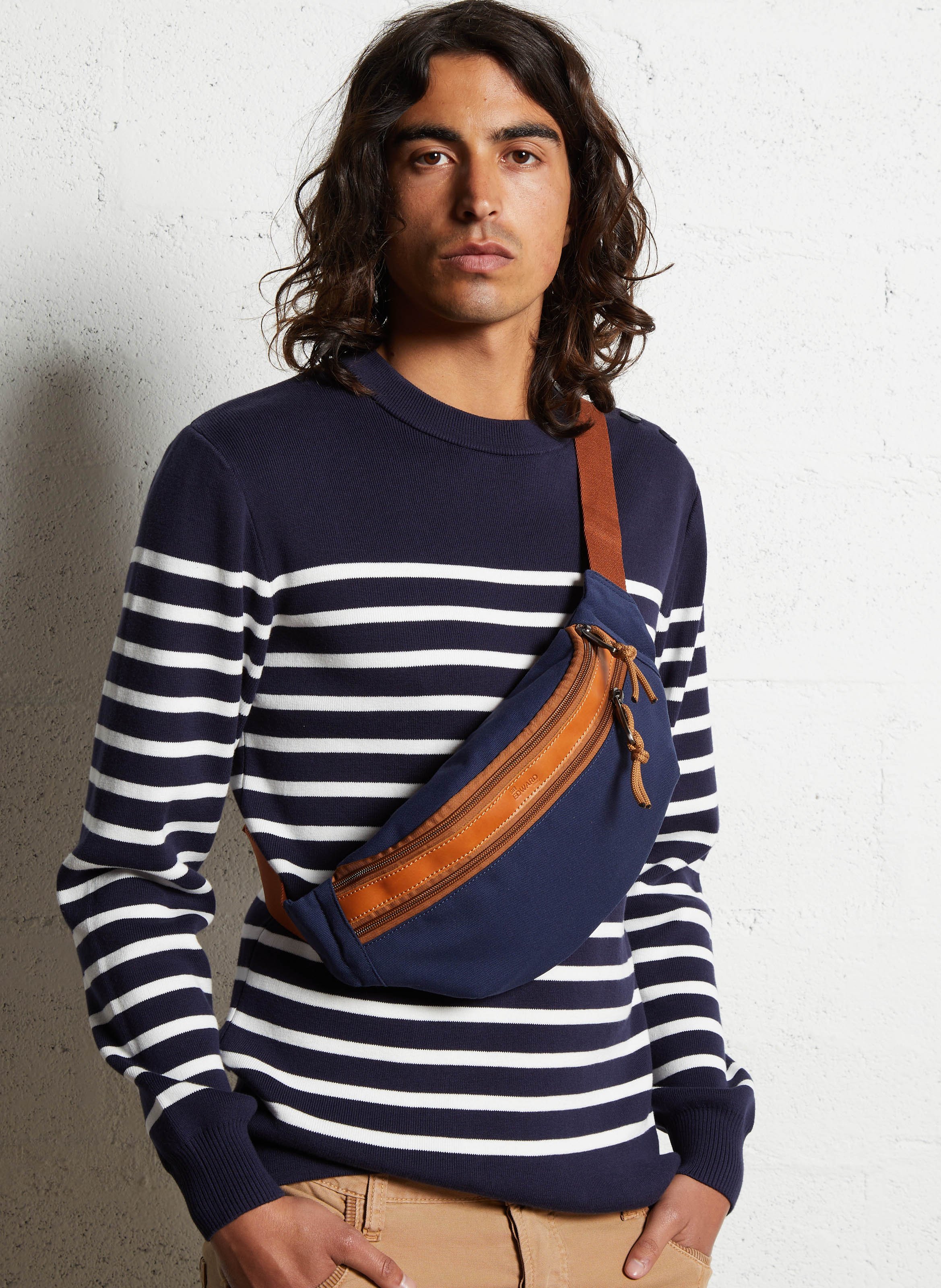 Two-tone leather blend bum bag SIR EDWARD Multicolored