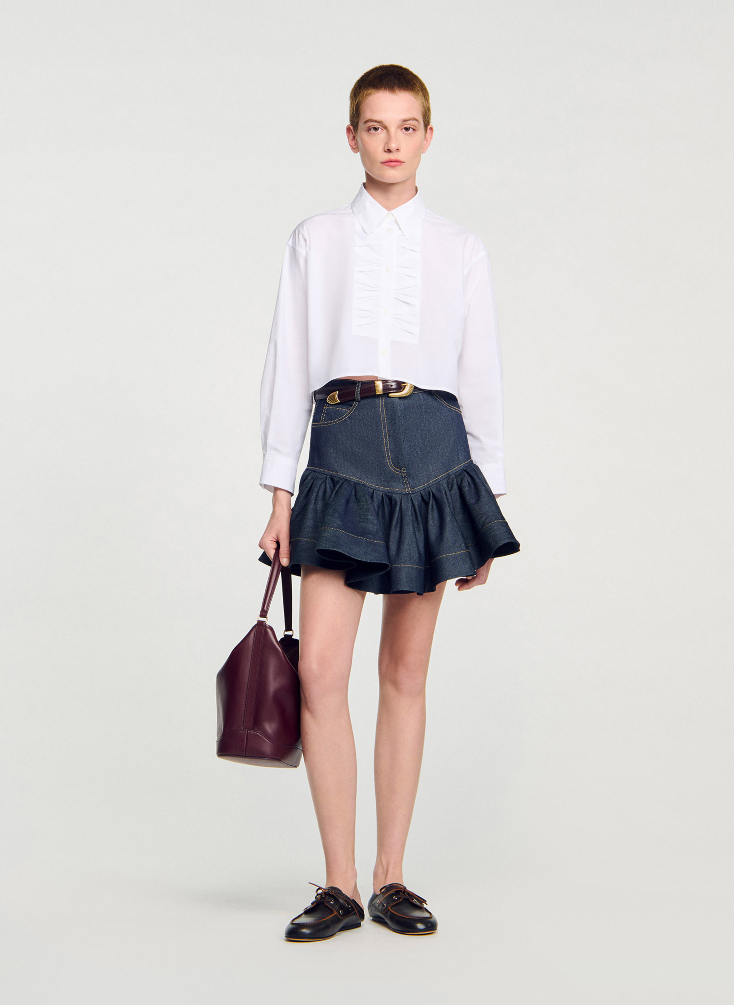 Chemise courte ample unie  SANDRO Blanc