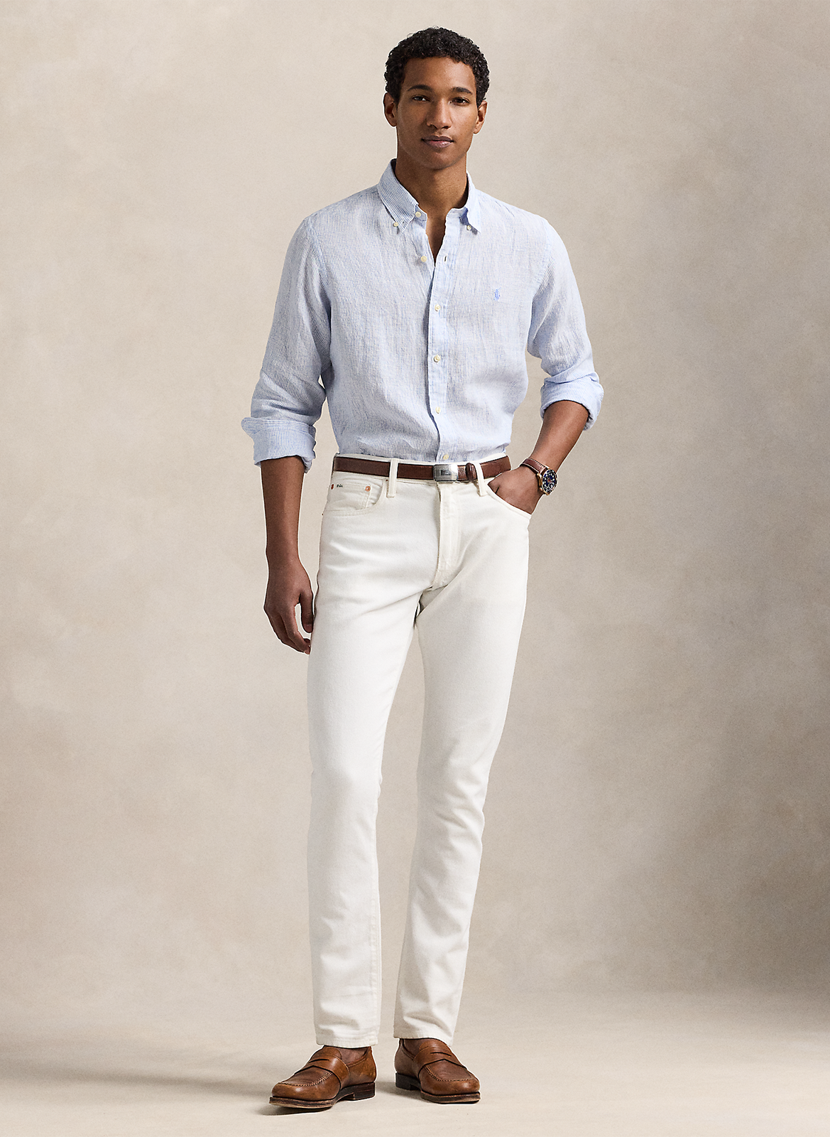 Chemise col classique en lin POLO RALPH LAUREN Bleu