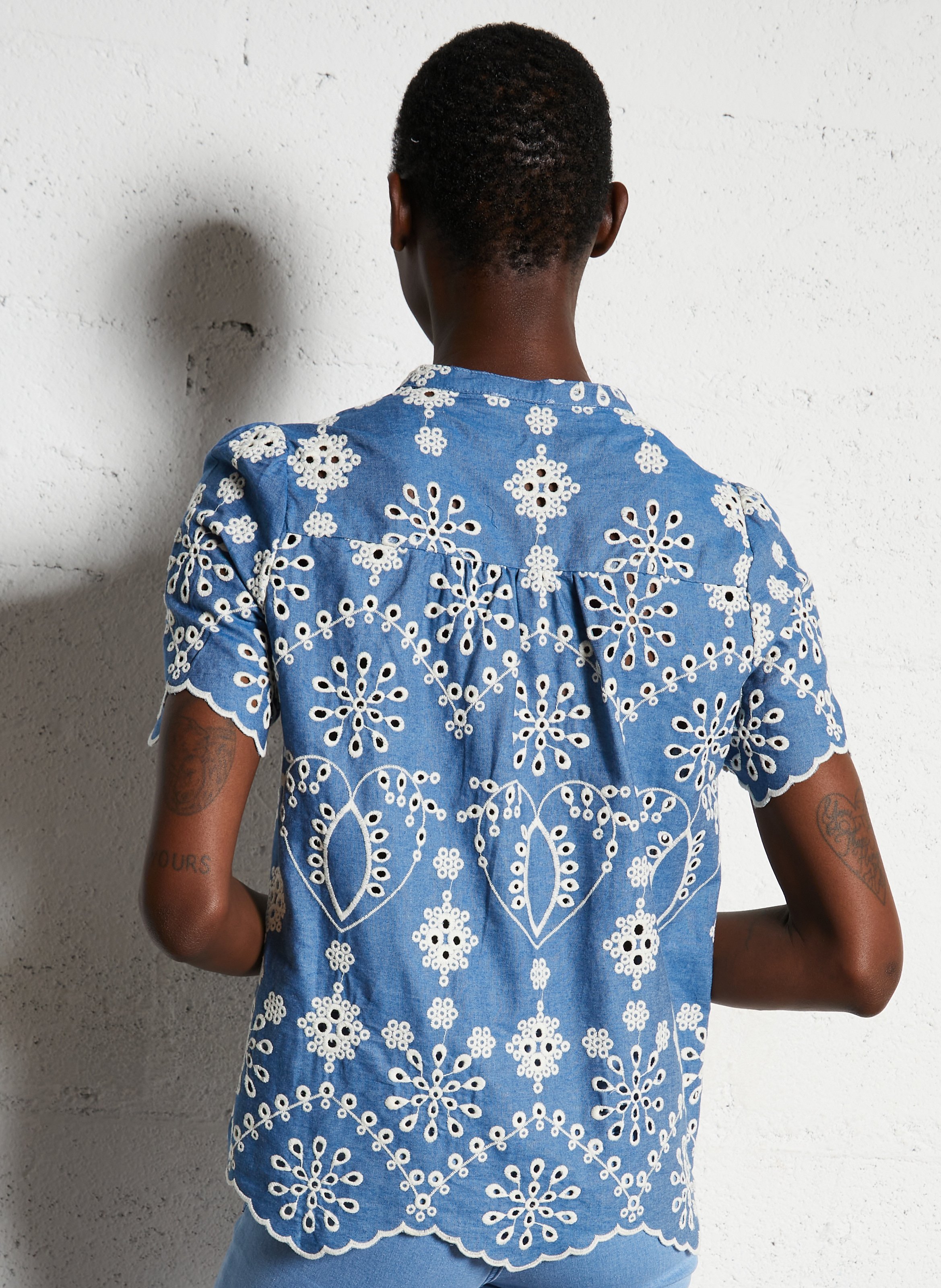 Chemise droite col rond en coton LA PETITE ETOILE Bleu