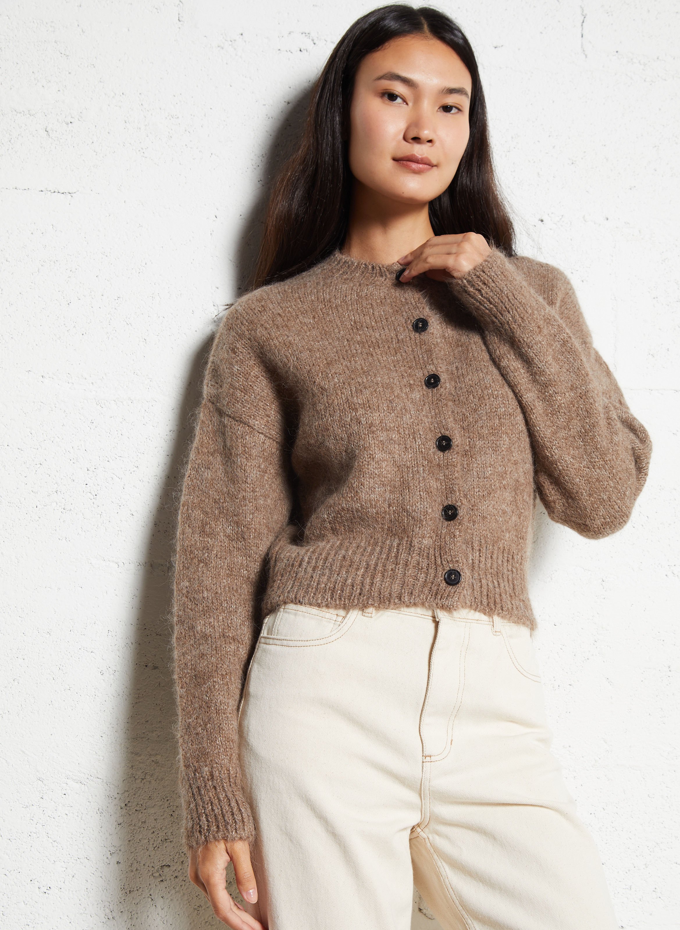 Gilet ample col rond en alpaga mélangé MASSCOB Marron