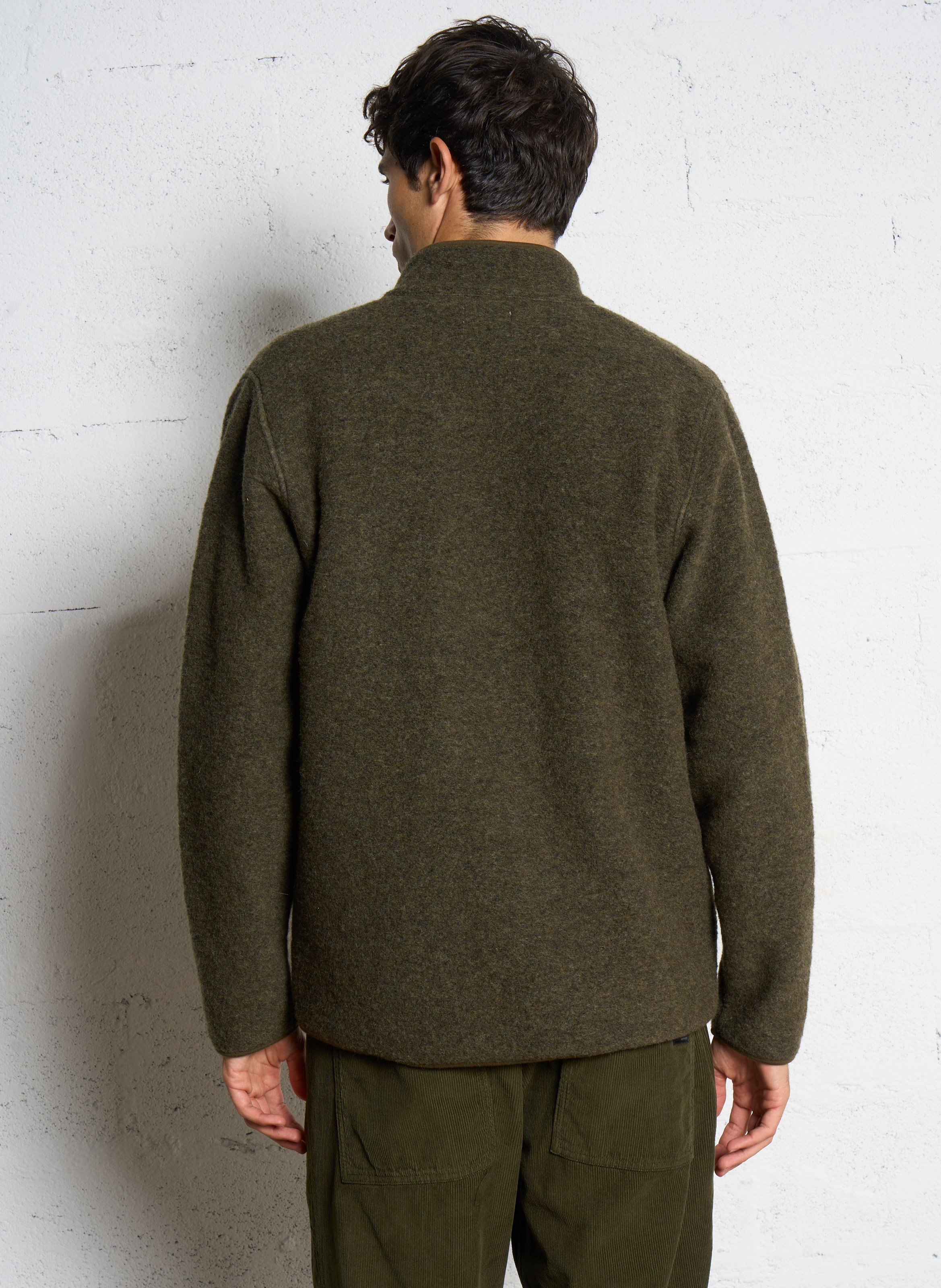 Veste droite col montant en laine mélangée HARTFORD Kaki