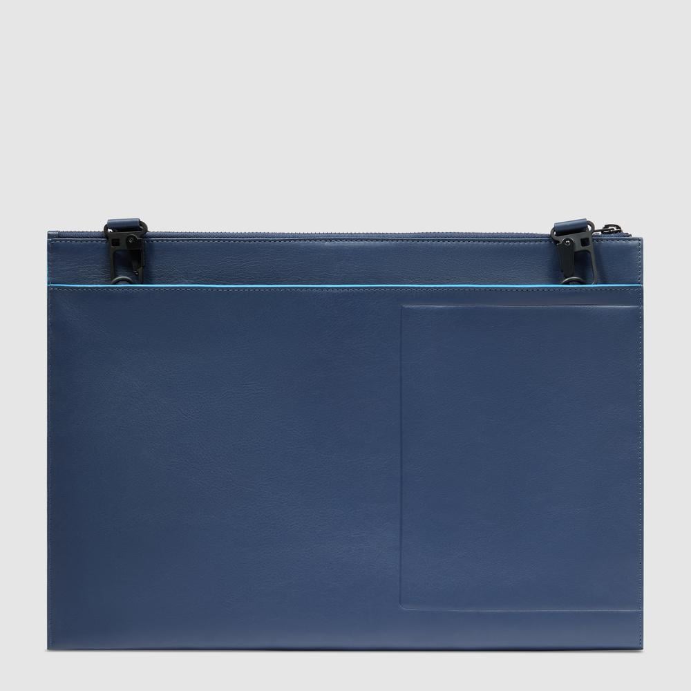 Men's leather clutch for iPad® with pocket for AirPods®, shock protection, and RFID protection PIQUADRO Blue