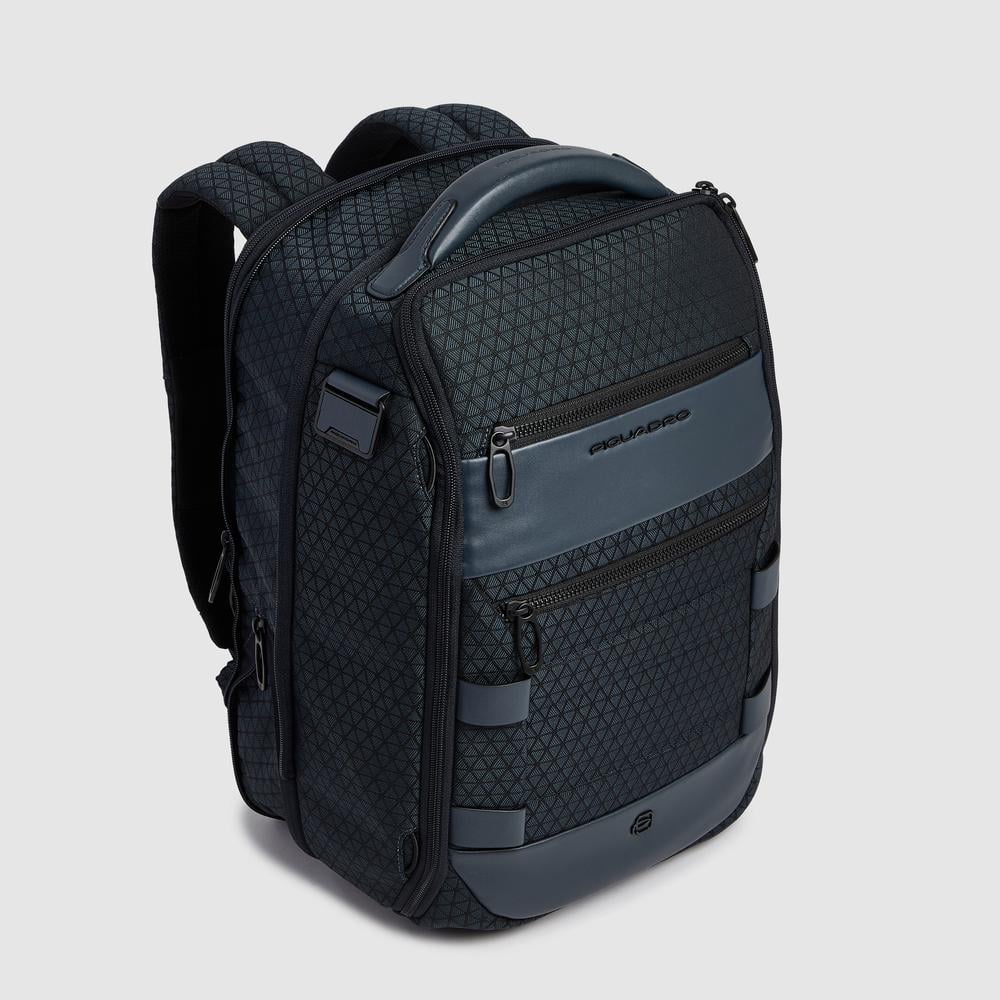 Modular travel backpack for computer and ipad® with glasses pocket and anti-theft system PIQUADRO Blue