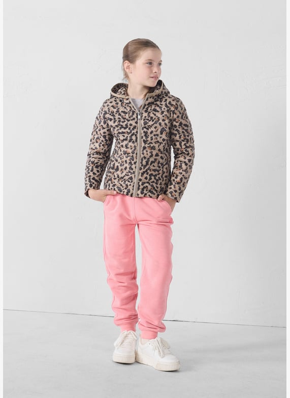 Doudoune légère à capuche enfant carla print Leopard beige Jott