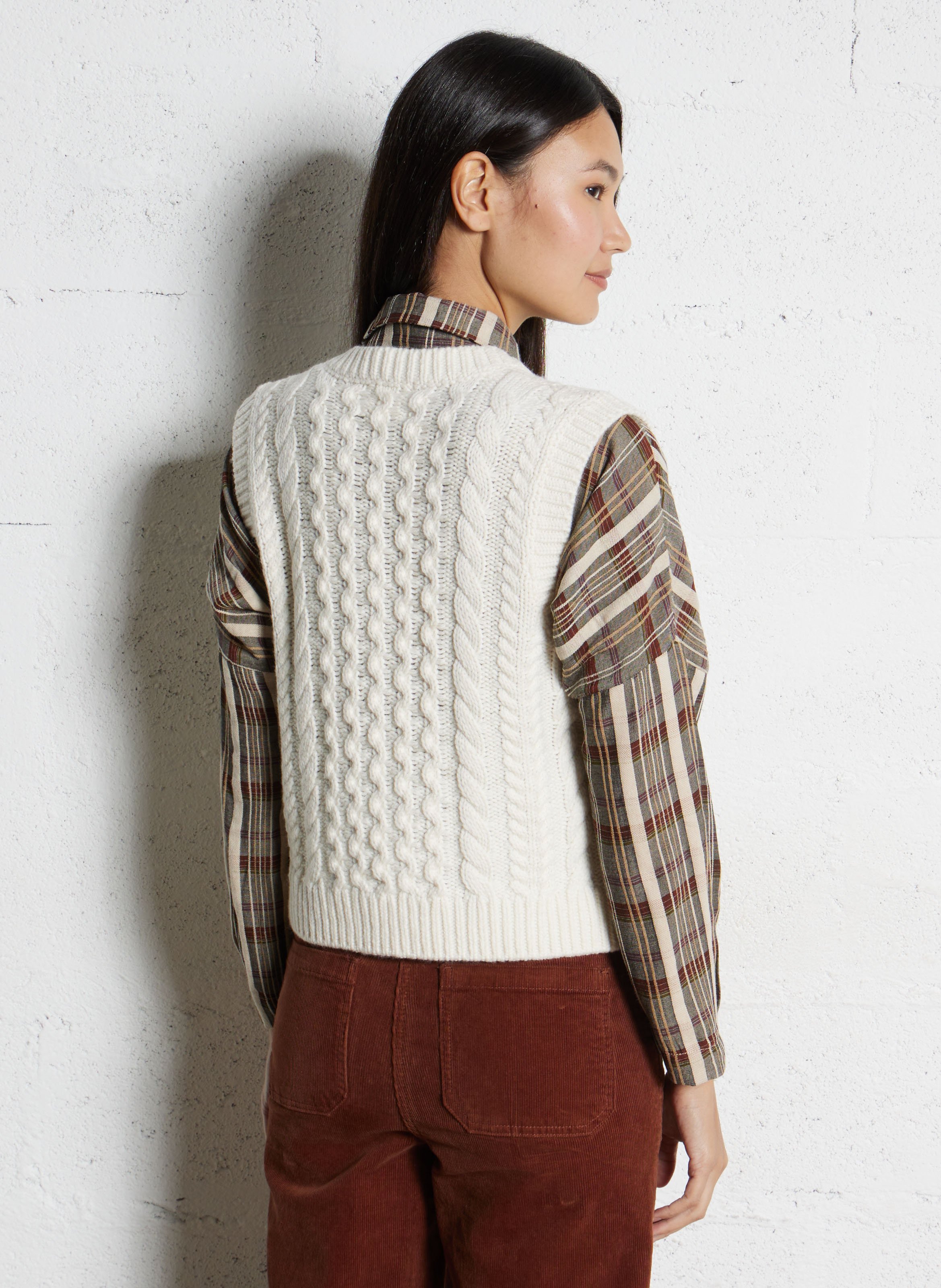 Gilet droit col rond en laine mélangée MAISON 123 Beige