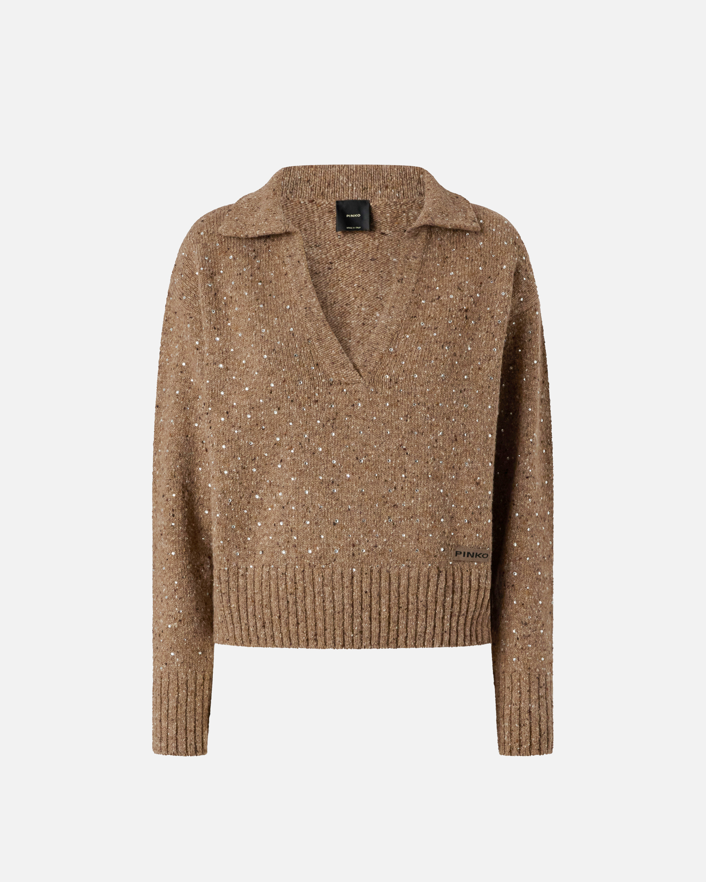 V-neck sweater with rhinestones PINKO Multicolored