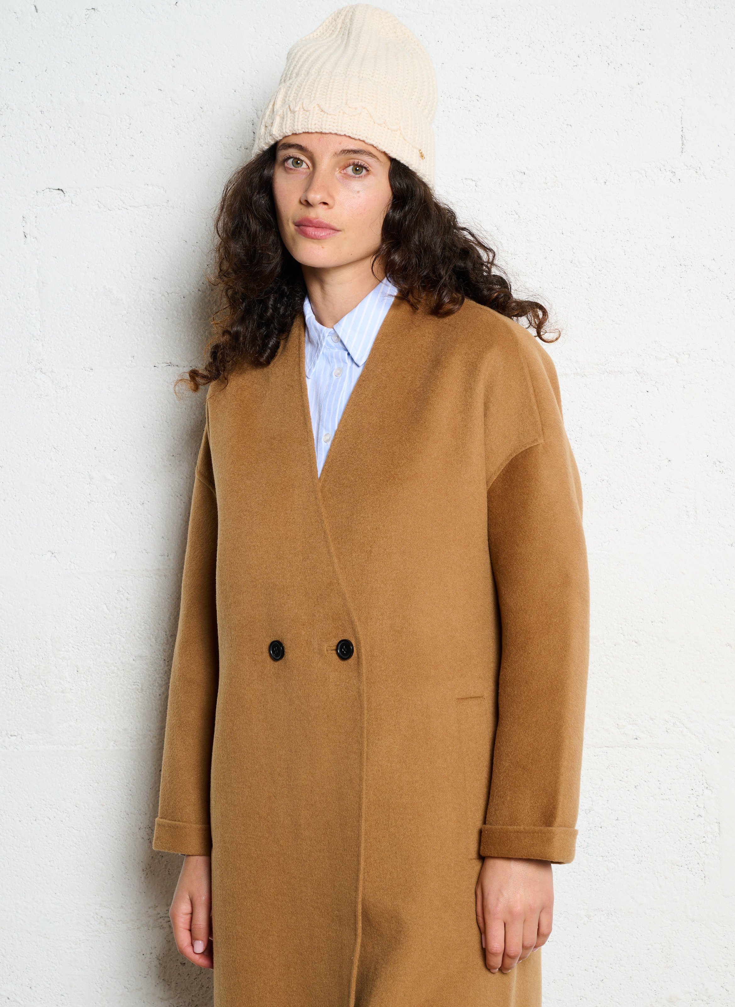 Mid-length coat with wool blend scarf MAISON 123 Beige