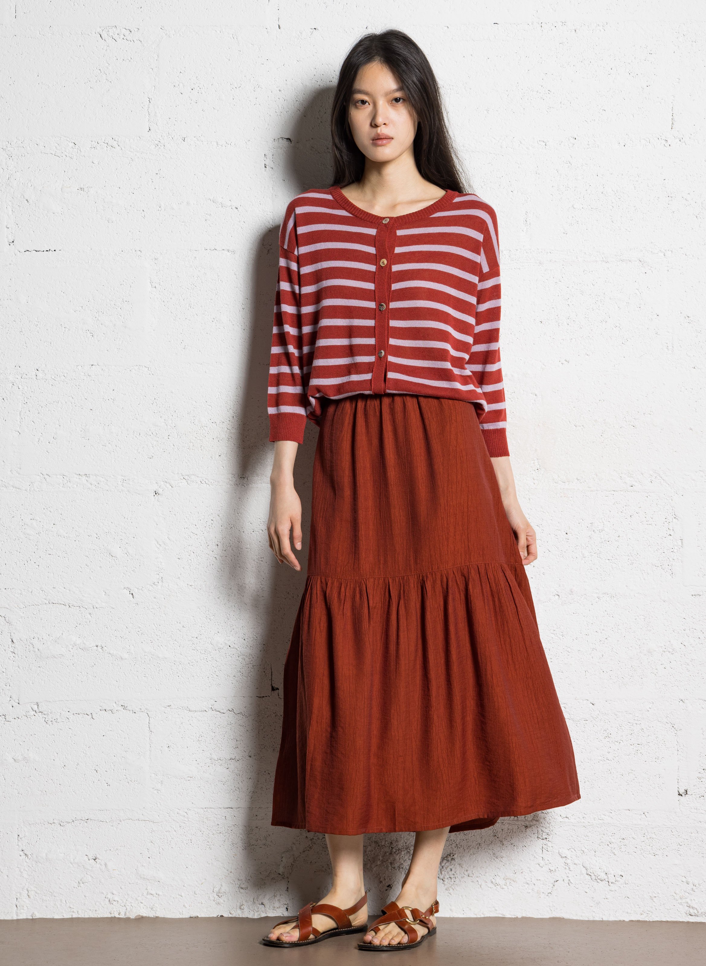 Rechte gebreide mouwloze trui met ronde halslijn en strepen NICE THINGS Rood