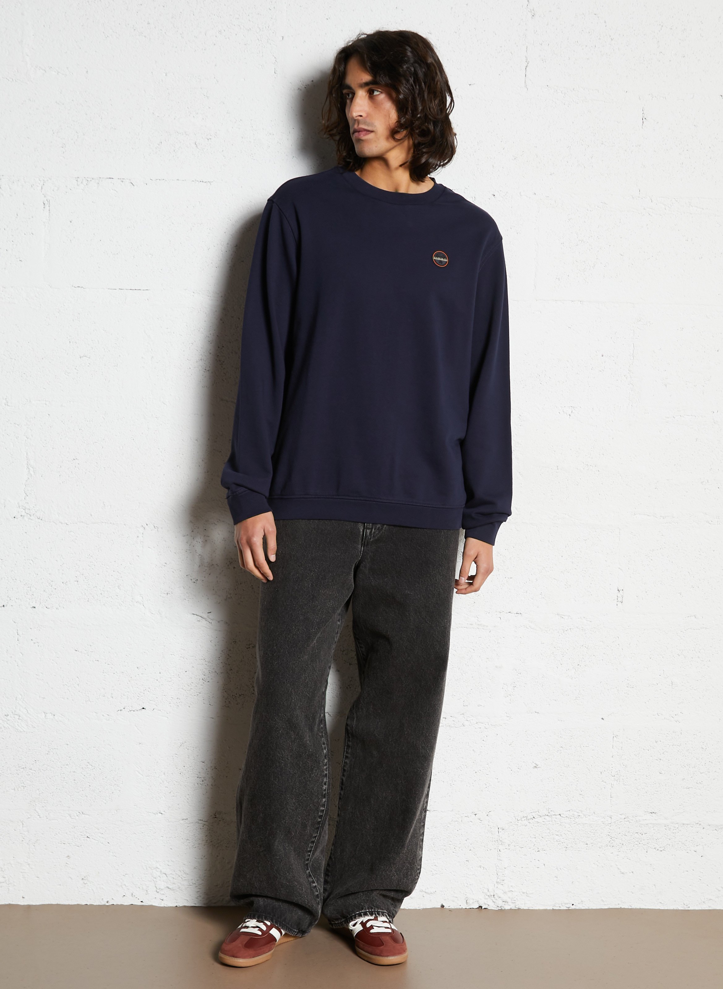 Sweat droit col rond en coton NAPAPIJRI Bleu