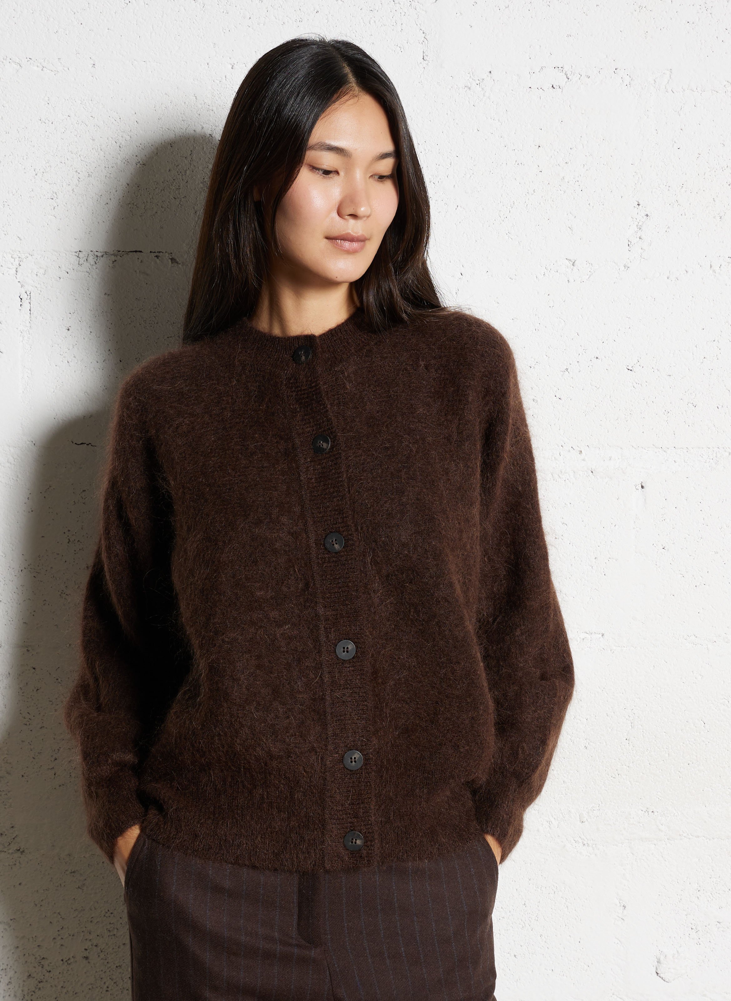 Round-neck mixed-knit cardigan MAISON 123