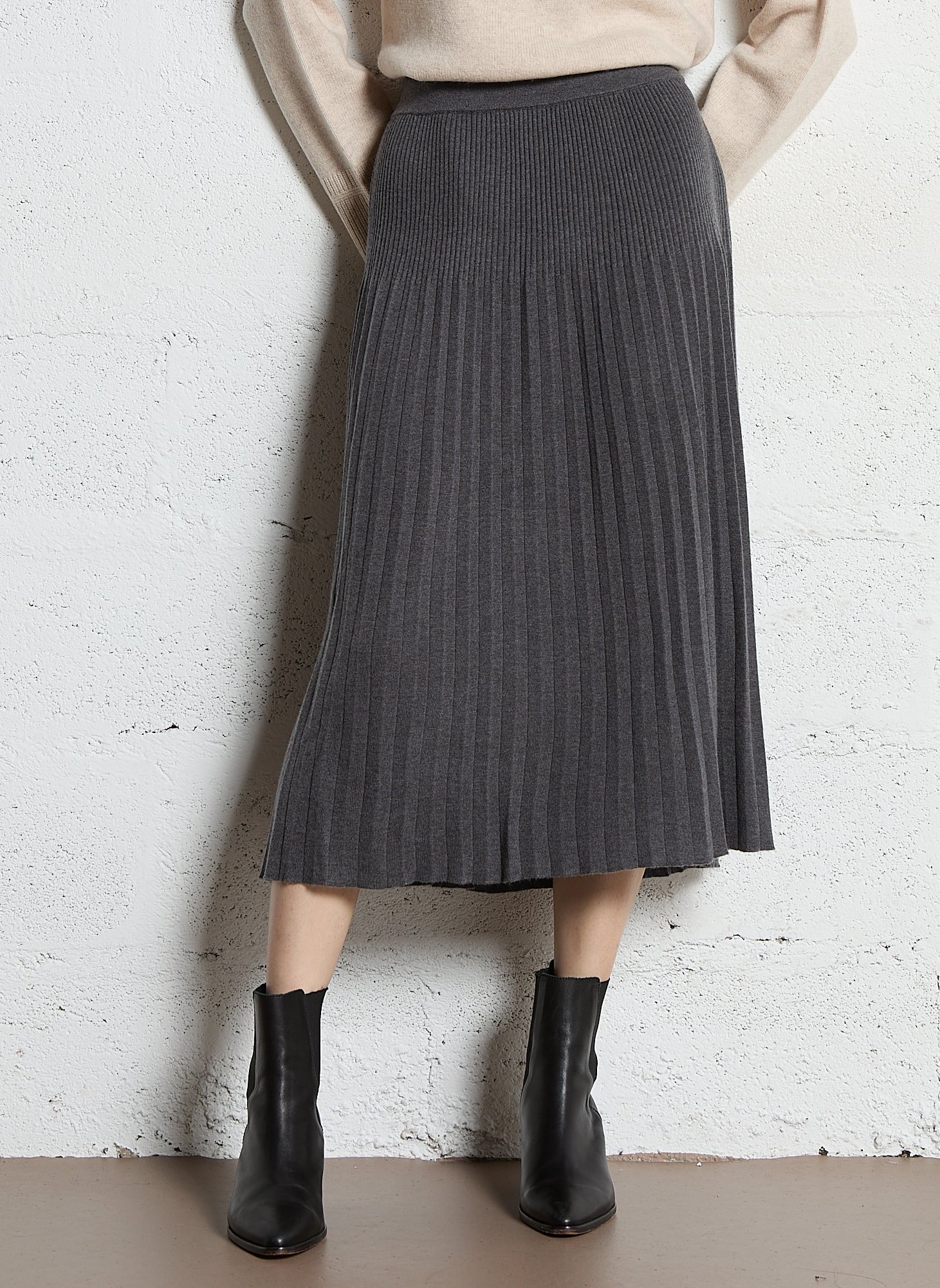 Jupe évasée plissée en maille MAISON 123 Gris