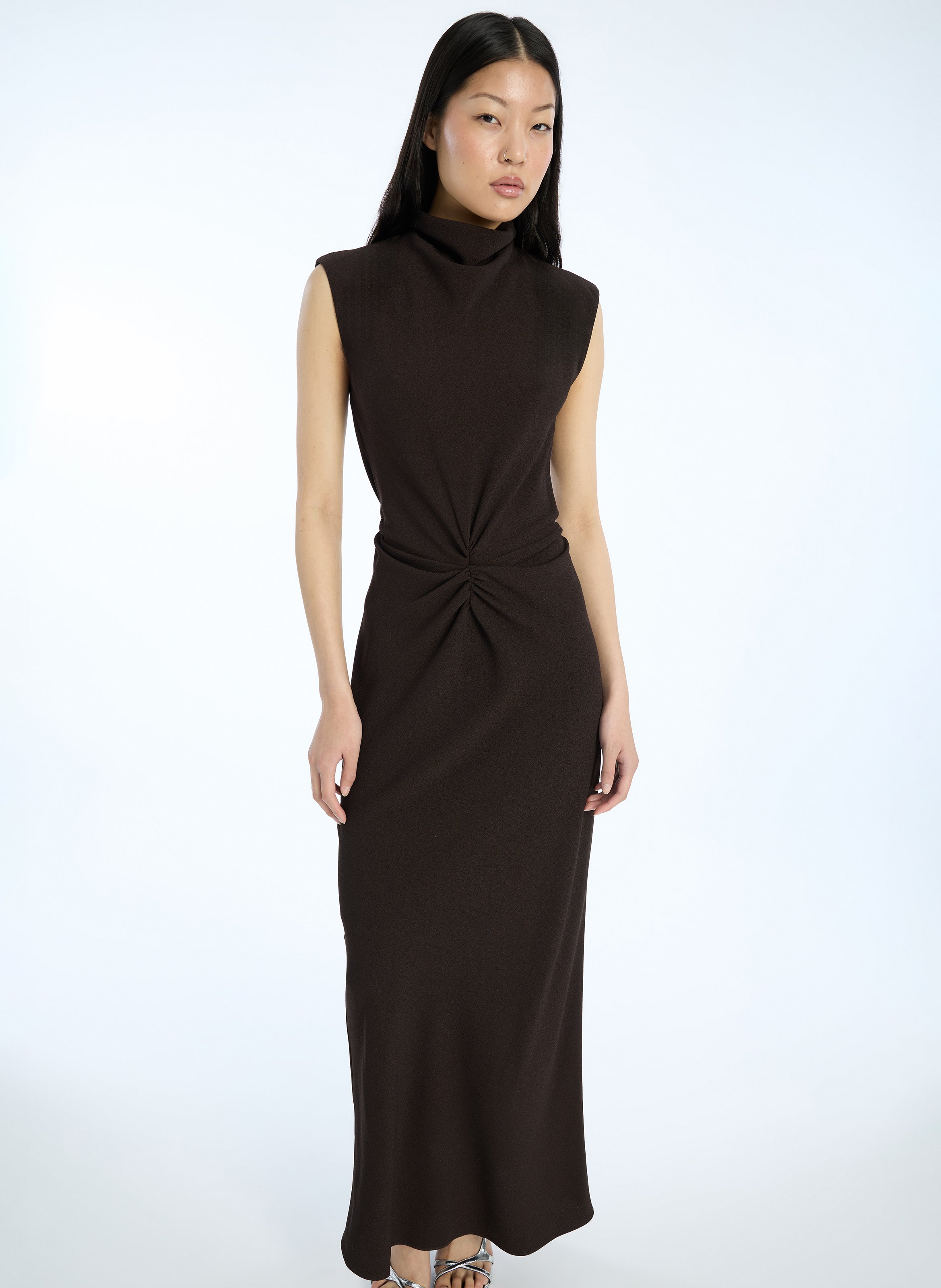 Long high-neck dress ROTATE Brown