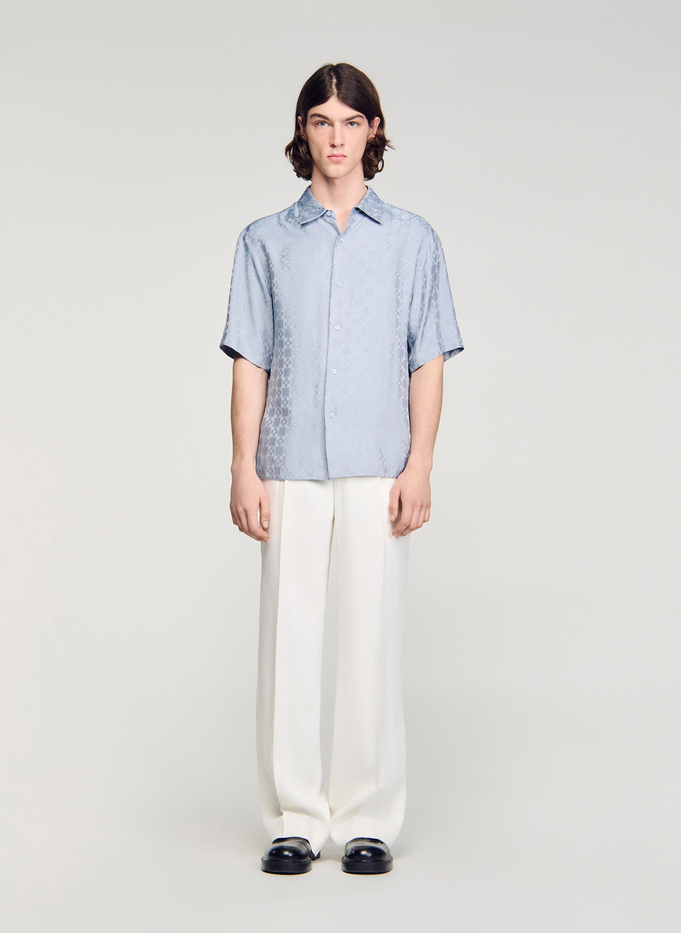 Chemise droite col classique à carreaux SANDRO Bleu