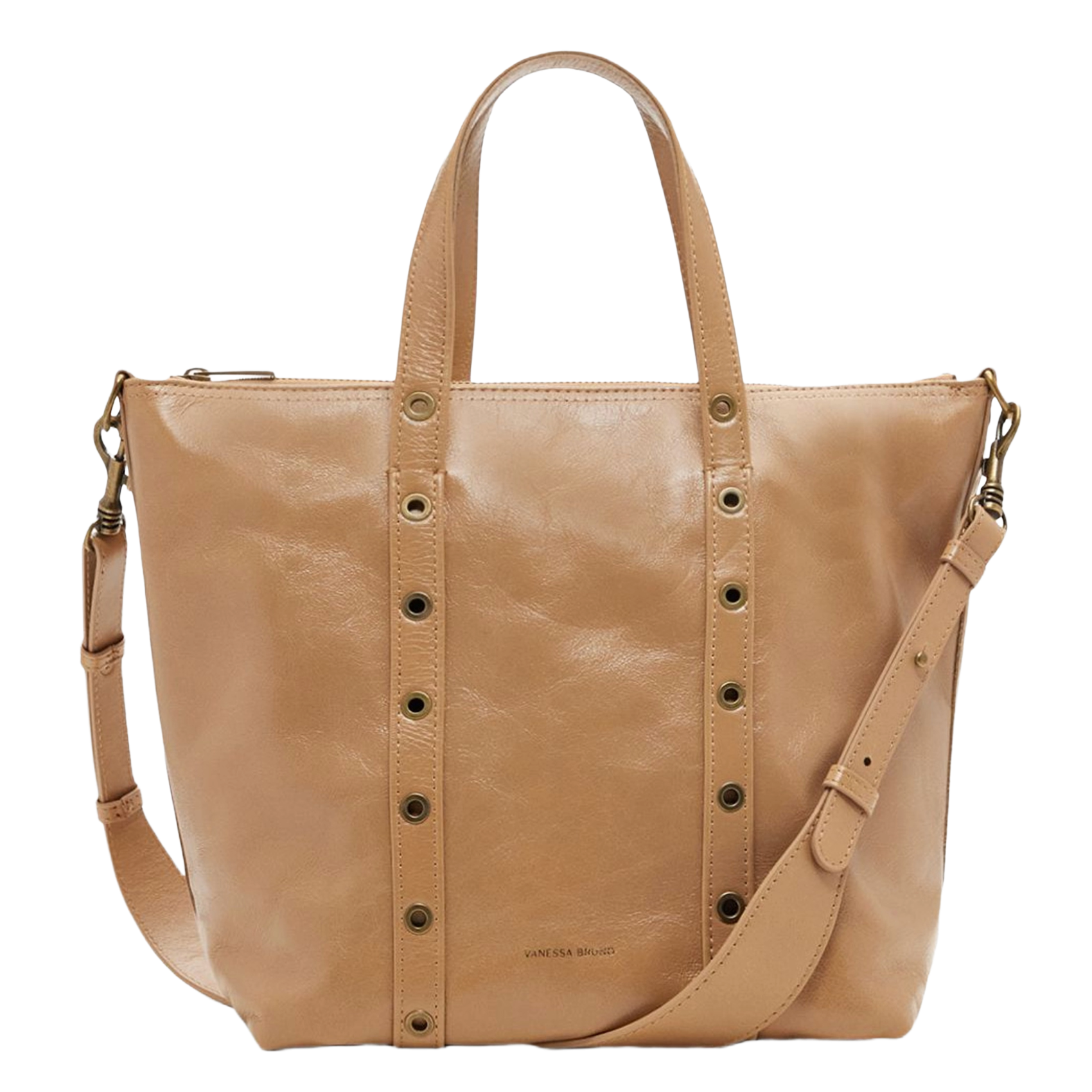 Zippered leather tote bag VANESSA BRUNO Beige