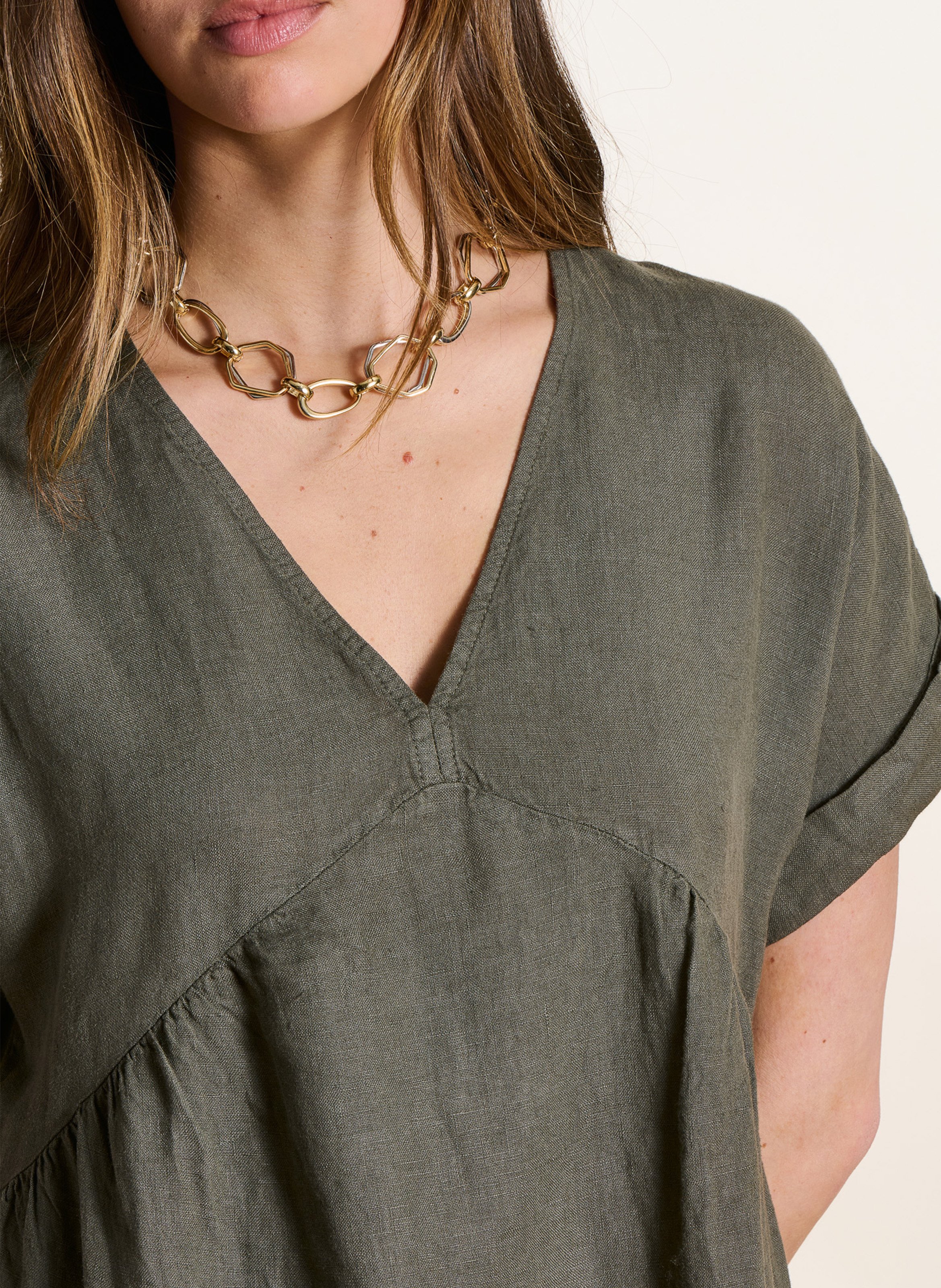 Langes Leinenkleid mit V-Ausschnitt LA FEE MARABOUTEE Grun