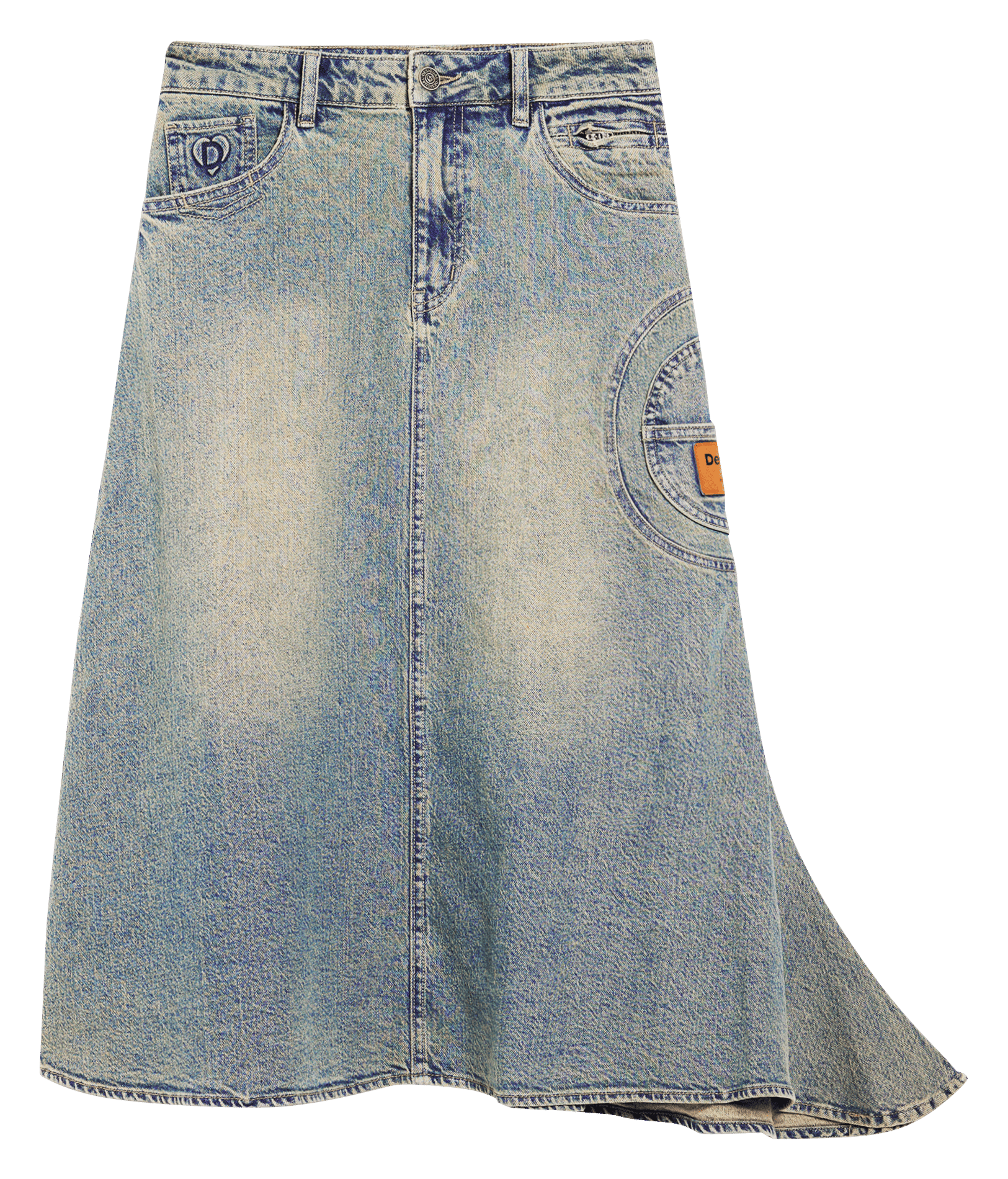 Jupe midi en jean DESIGUAL Bleu
